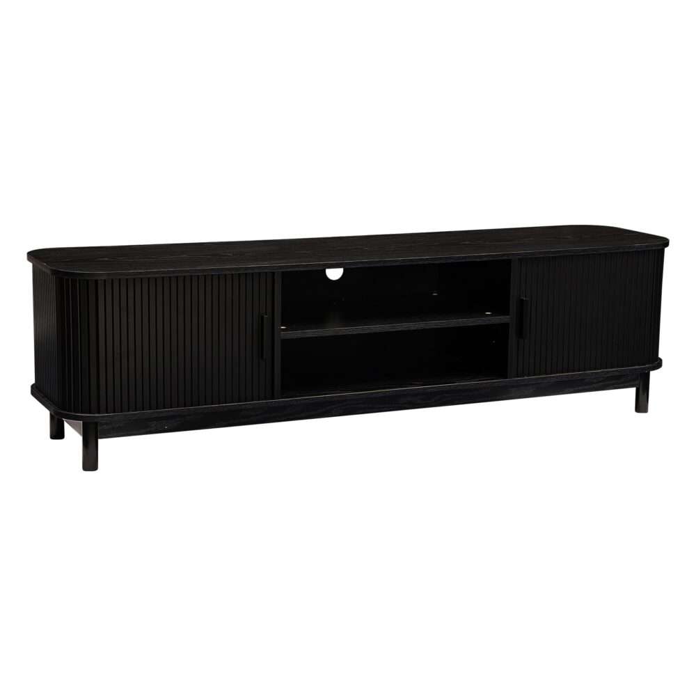 160cm Ribbed Black TV Stand with Storage - Modern Entertainment Center for Living Room, Bedroom & Home Theater