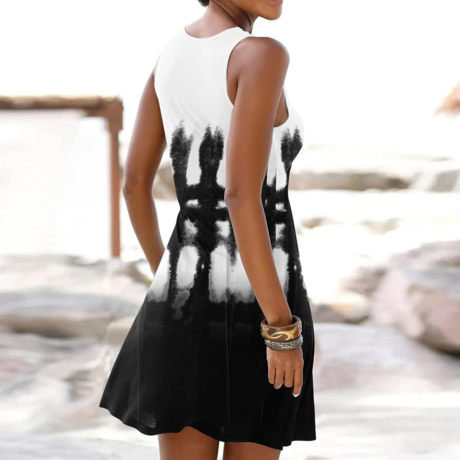 Women's Summer Dresses 2023 - Floral Printed Sleeveless Tank Dress with Hollow Out Design, Casual Beachwear (Sizes S-2XL) | Perfect for Beach Vacations, Pool Parties & Summer Outings