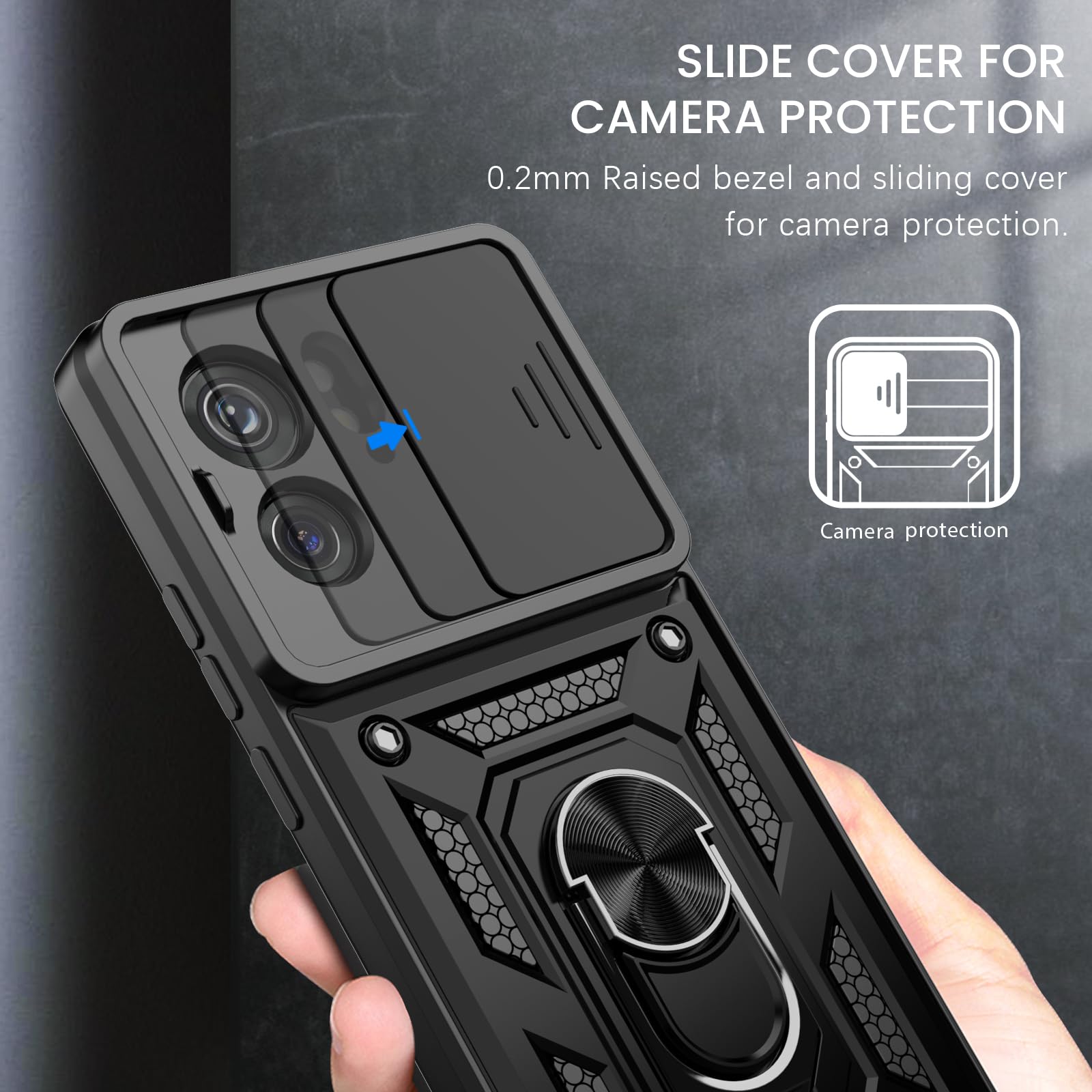 Dretal Shockproof Case for Motorola Edge 2023 - Military Grade Protection with Kickstand, Camera Cover & Anti-Slip Grip | Perfect for Work, Travel & Outdoor Activities (Black)
