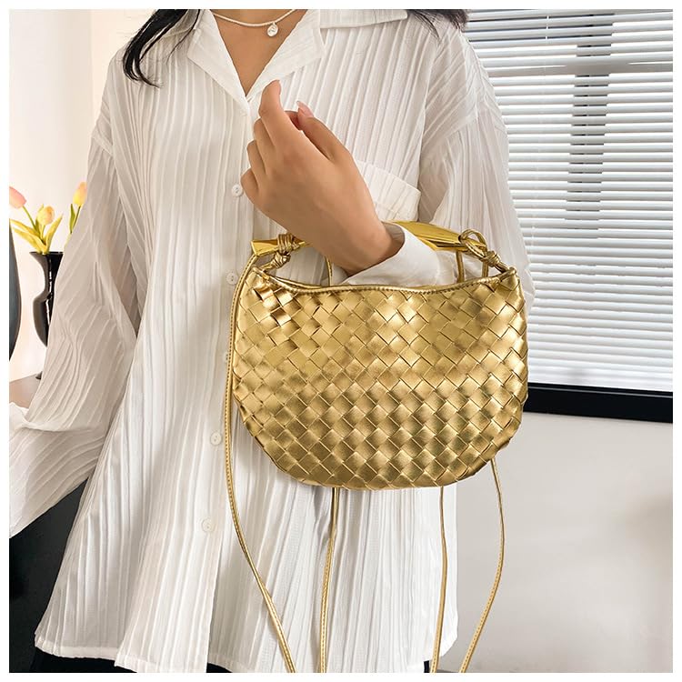 Handmade Woven Crossbody Bags for Women - Boho Shoulder Bag, Knotted Clutch Purse, Elegant Evening Bag in Gold | Perfect for Date Night, Parties & Travel Accessories