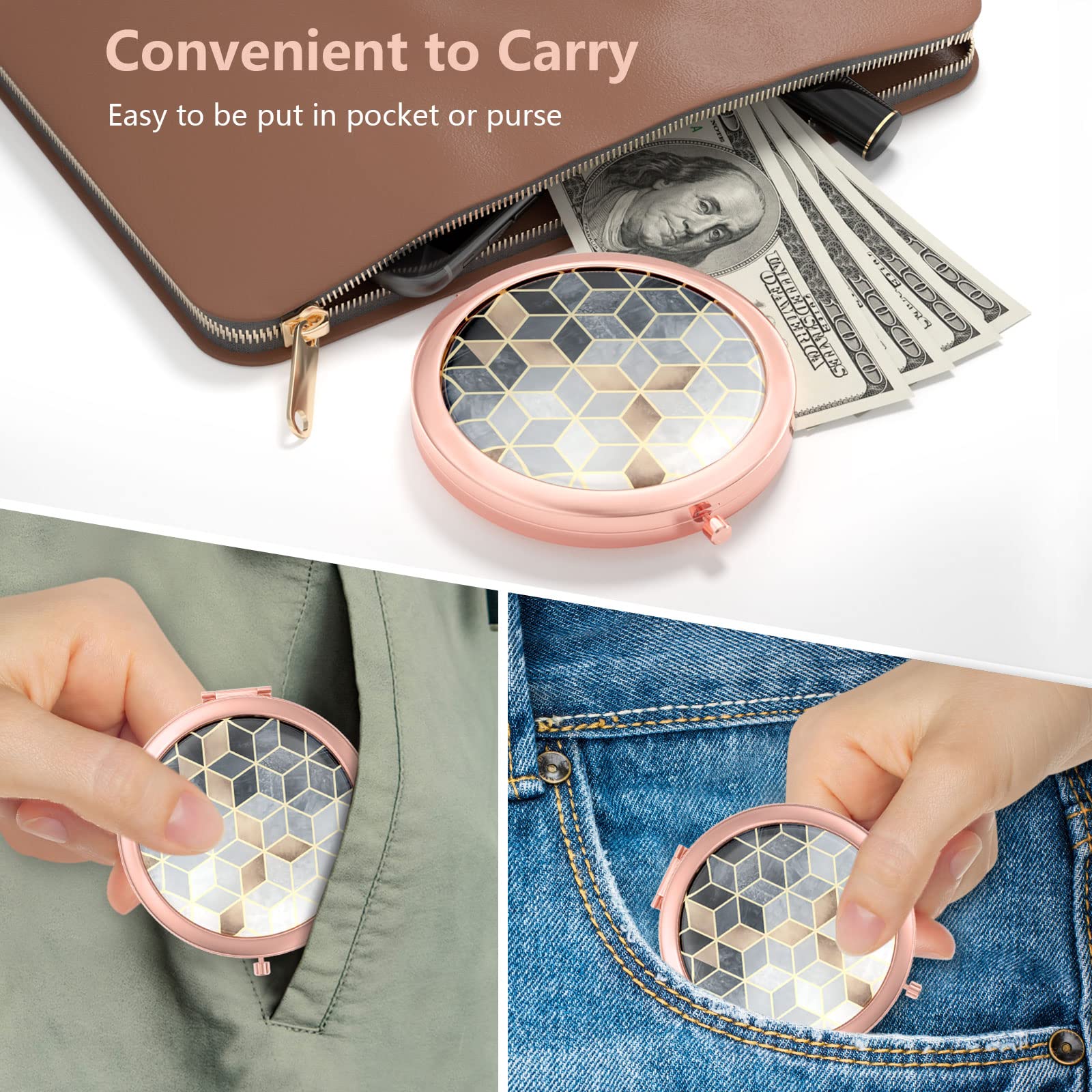 Nipichsha Compact Travel Mirror 2X/1X Magnification - Rose Gold for Makeup On-The-Go