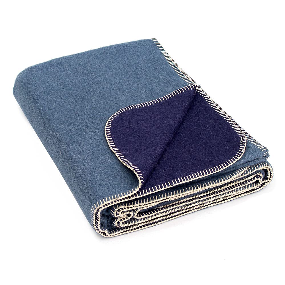 Premium Thick Alpaca Wool Blanket - Heavyweight Warm Winter Blanket for Camping, Hiking & Home Use | Ultra Soft Peruvian Alpaca Throw Blanket for Bed, Sofa & Travel (Steel Blue/Navy Blue, Queen Size)
