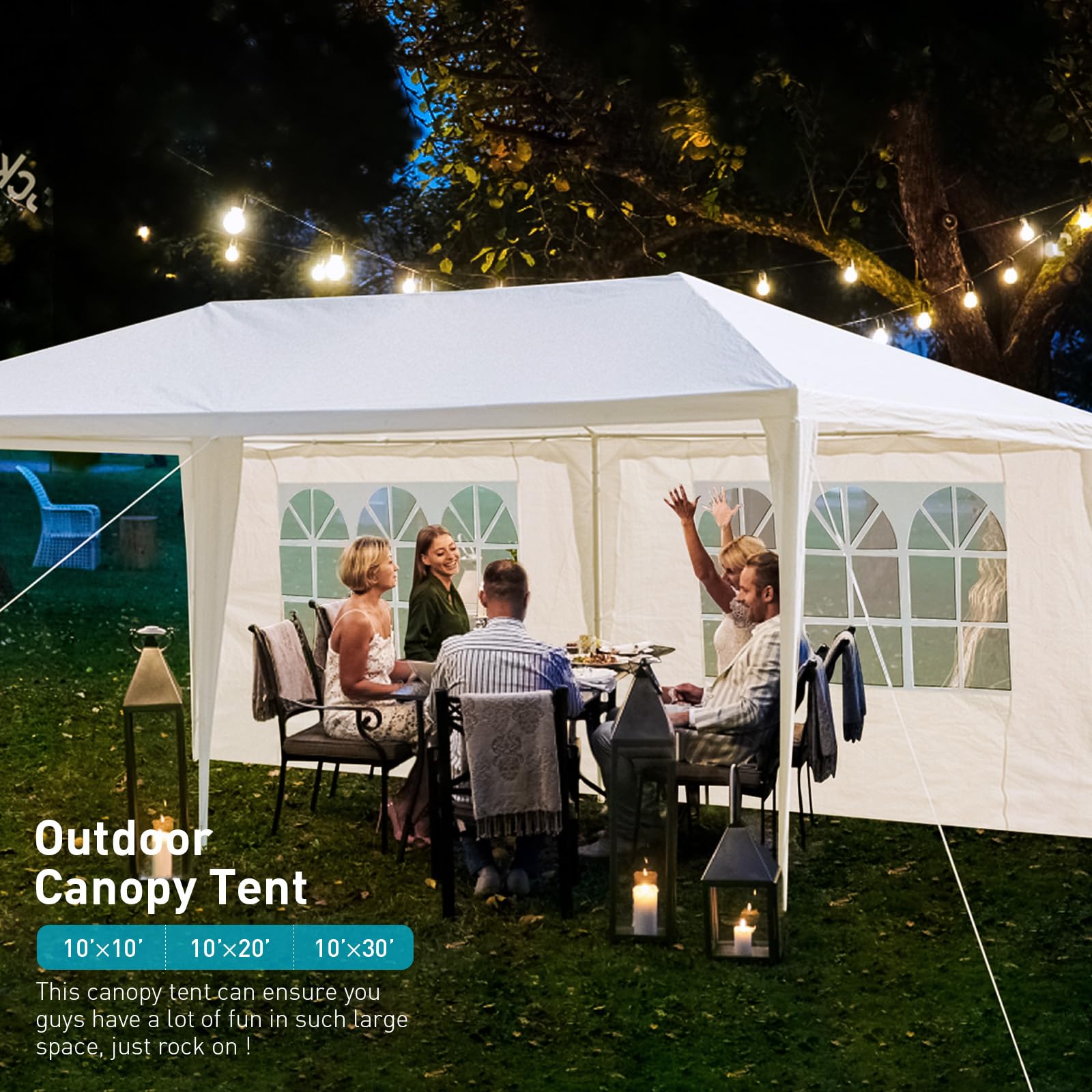 10'x20' Outdoor Party Tent with 4 Sidewalls & Transparent Windows - Waterproof Wedding Canopy Gazebo with UV Protection for Catering Events, Backyard Gatherings & Outdoor Weddings