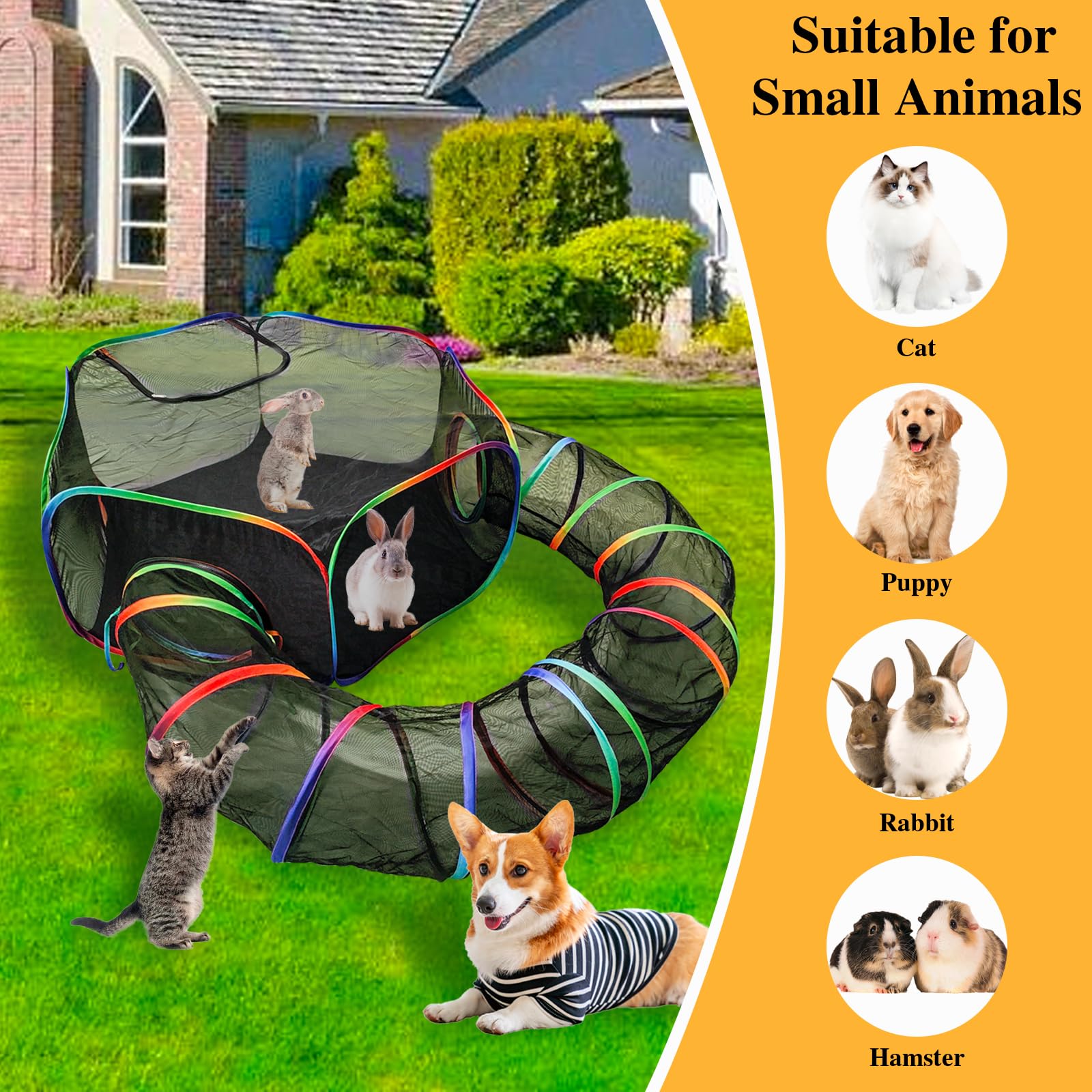 Homegroove Outdoor Cat Enclosures - Rainbow Portable Cat Playpen for Indoor Cats, Includes Cat Tent & Tunnel with Carry Bag - Perfect for Multiple Cats & Small Pets - Ideal for Backyard, Patio, and Travel Adventures