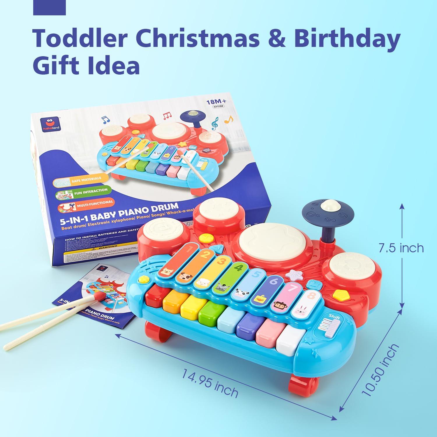 Baby Musical Toys - 3-in-1 Piano Keyboard Xylophone Drum Set for Toddlers 1-3 Years Old | Early Learning Toys for 12-18 Month Babies | Perfect Easter & Birthday Gift for Girls | Fun Educational Playtime at Home or Daycare