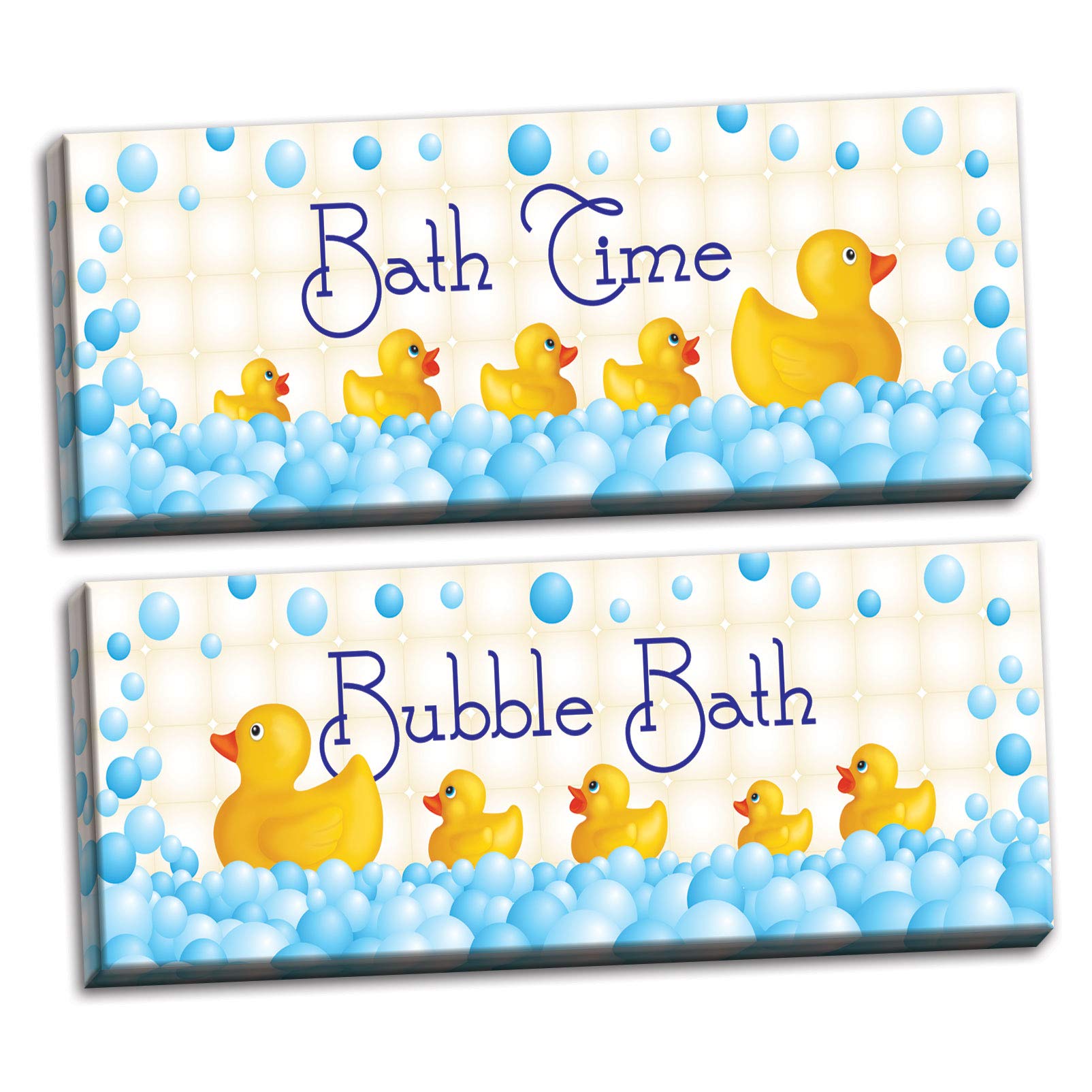 Adorable Bath Time & Bubble Bath Rubber Ducky Set - 2 Pack 20x8 Inch Hand-Stretched Canvas Wall Art - Perfect for Nursery, Bathroom Decor & Kids Room