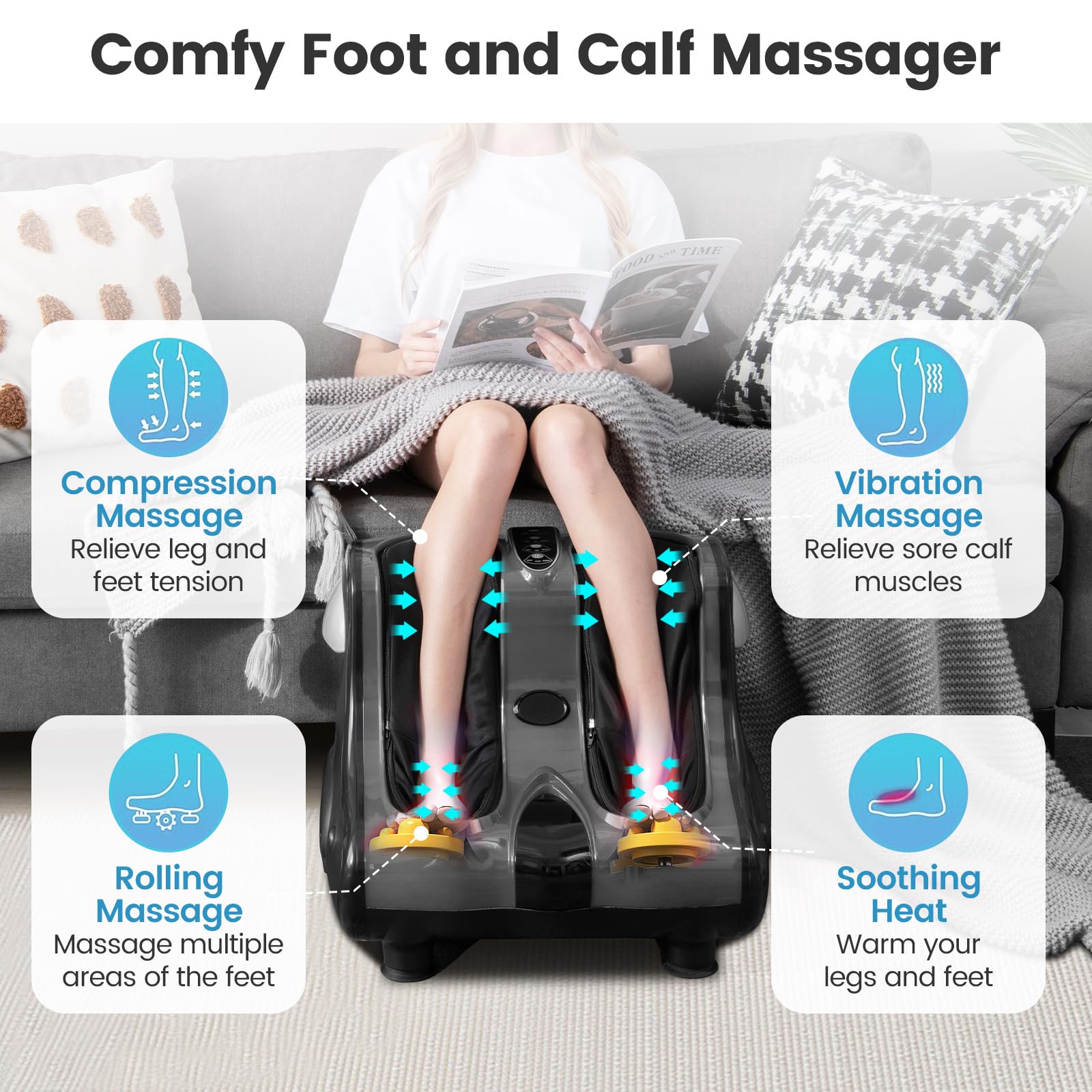 RELAX4LIFE Shiatsu Foot and Calf Massager with Heating - Kneading, Vibration & Rolling Massage for Pain Relief - Adjustable Speed & Tilt Base - Perfect for Home Relaxation, Office Stress Relief & Post-Workout Recovery (Grey)
