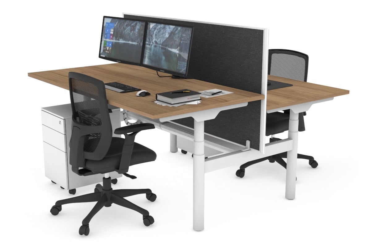 Flexi Premium Height Adjustable 2-Person H Bench Workstation - White Frame [1800L x 800W with Cable Management] - Ideal for Office, Home Workspace & Collaborative Environments