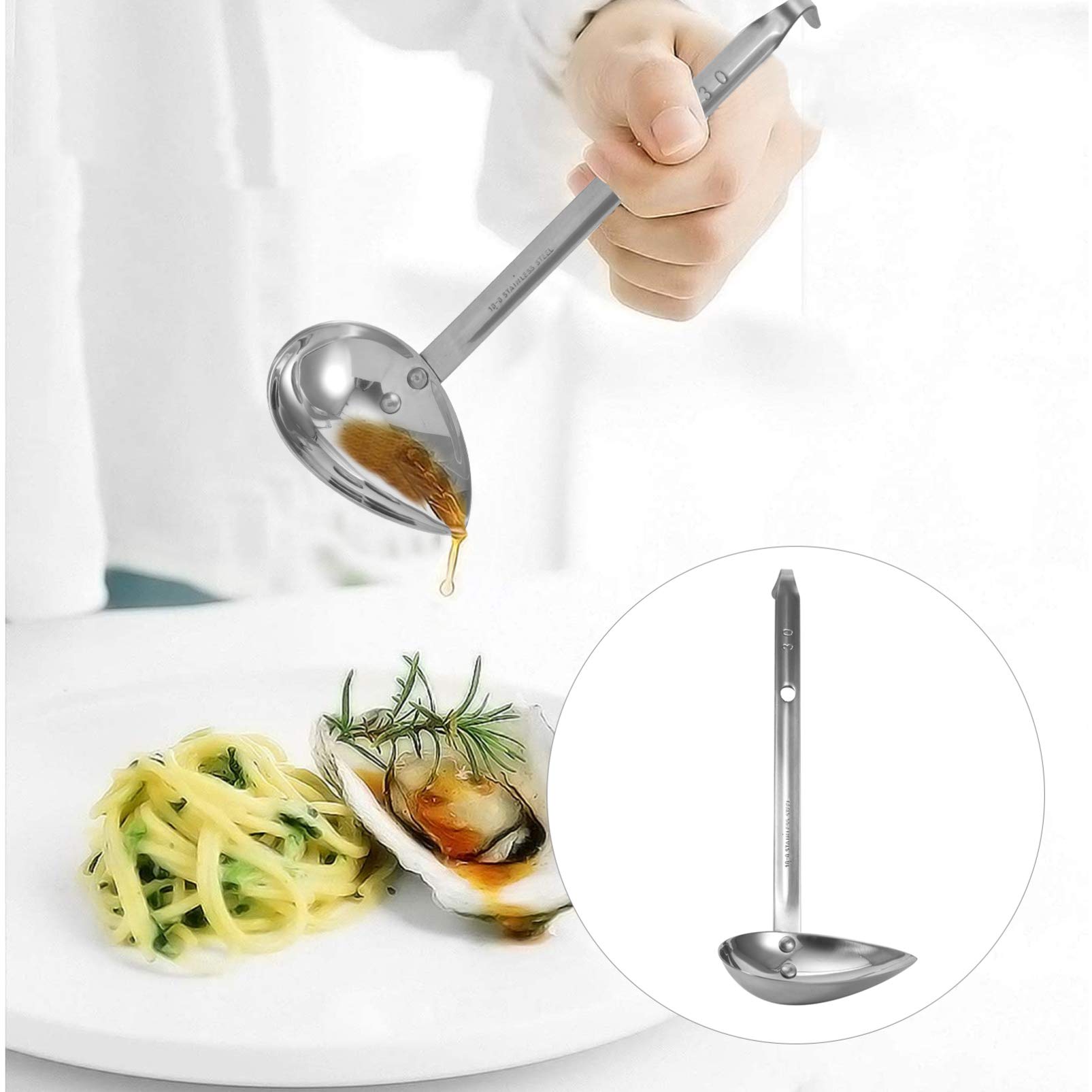 1pc Stainless Steel Sauce Drizzle Spoon - Kitchen & Tableware Cutlery - Silver Soup Spoon for Cooking, Baking, Salad Dressing & Dessert Serving
