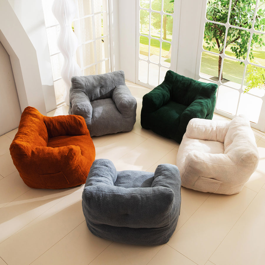 MAXYOYO Bean Bag Chair - Boucle Tufted Lazy Sofa with Sherpa Cover for Adults & Kids, Coffee Brown | Comfortable Floor Seating for Living Room, Bedroom, Game Room & Dorm
