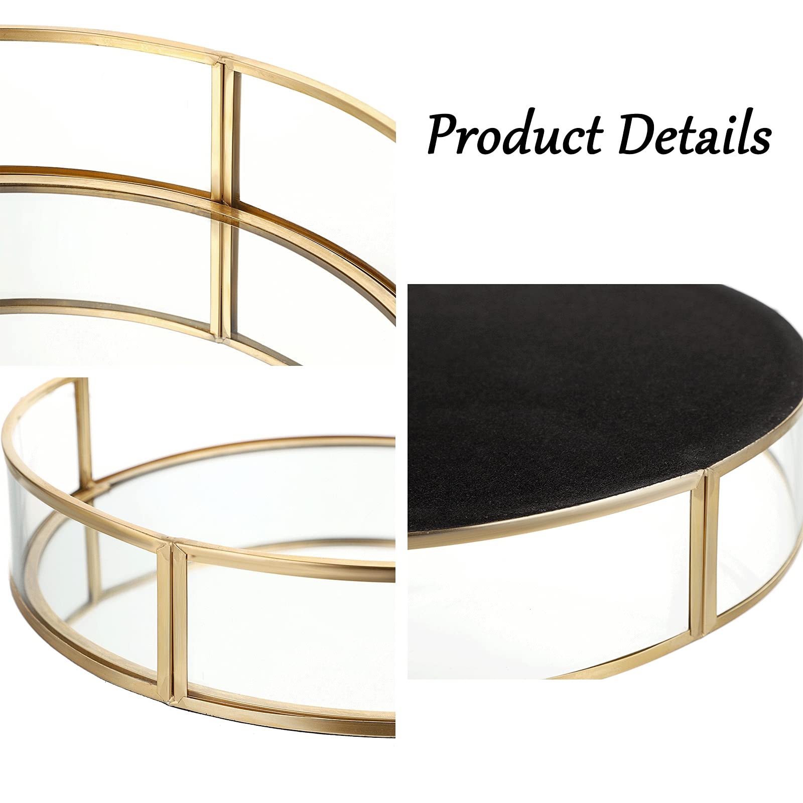 ELLDOO Gold Round Glass Vanity Tray - Decorative Mirror Jewelry & Perfume Organizer for Dresser, Makeup Display, and Home Decor | Perfect for Bedroom, Bathroom & Gift Giving