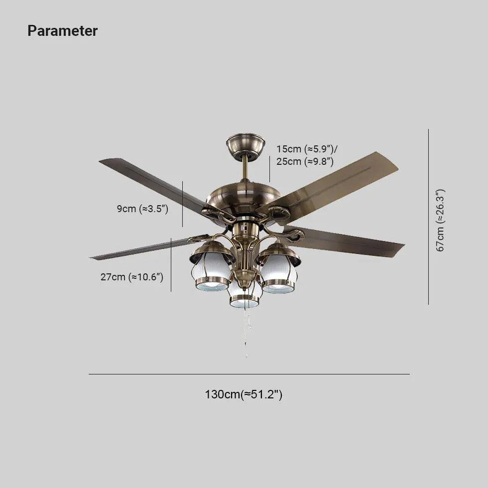 Vintage Metal Ceiling Fan with Light and Zipper Switch - Perfect for Bedroom, Living Room, and Office Spaces