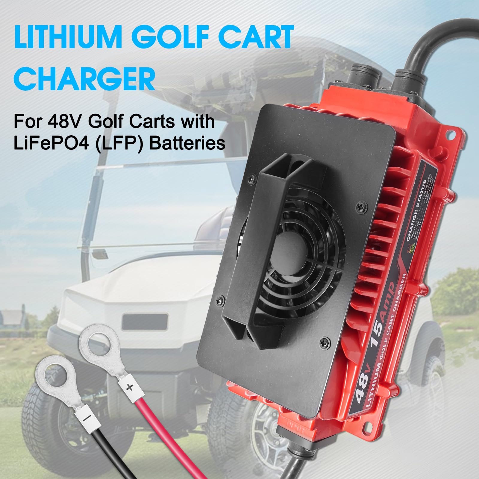 48V 15A Lithium Battery Charger LiFePO4 (LFP) Fast Charging Portable Onboard Charger for Golf Cart, RV, Boat, Marine - Perfect for Outdoor Adventures & Mobile Power Solutions