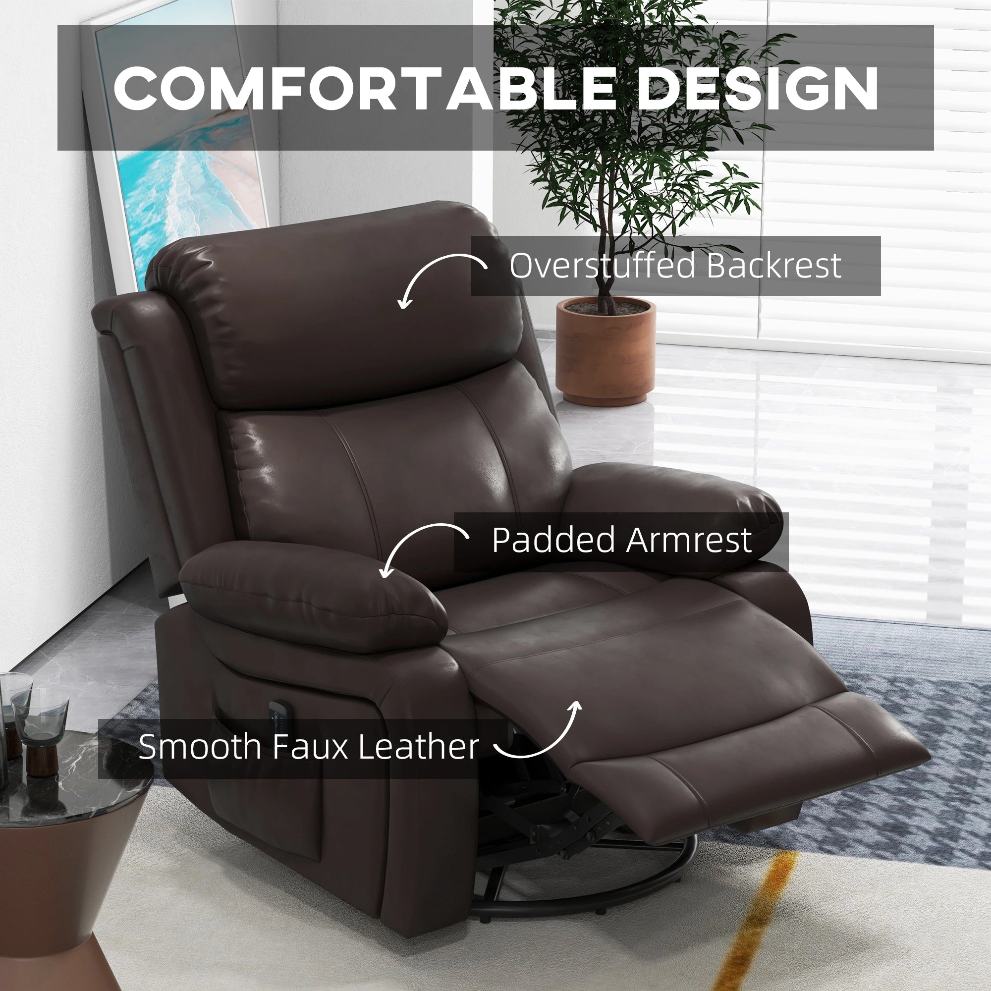 Premium Faux Leather Vibration Massage Reclining Swivel Chair - 3 Color Options for Home, Office & Gaming Relaxation