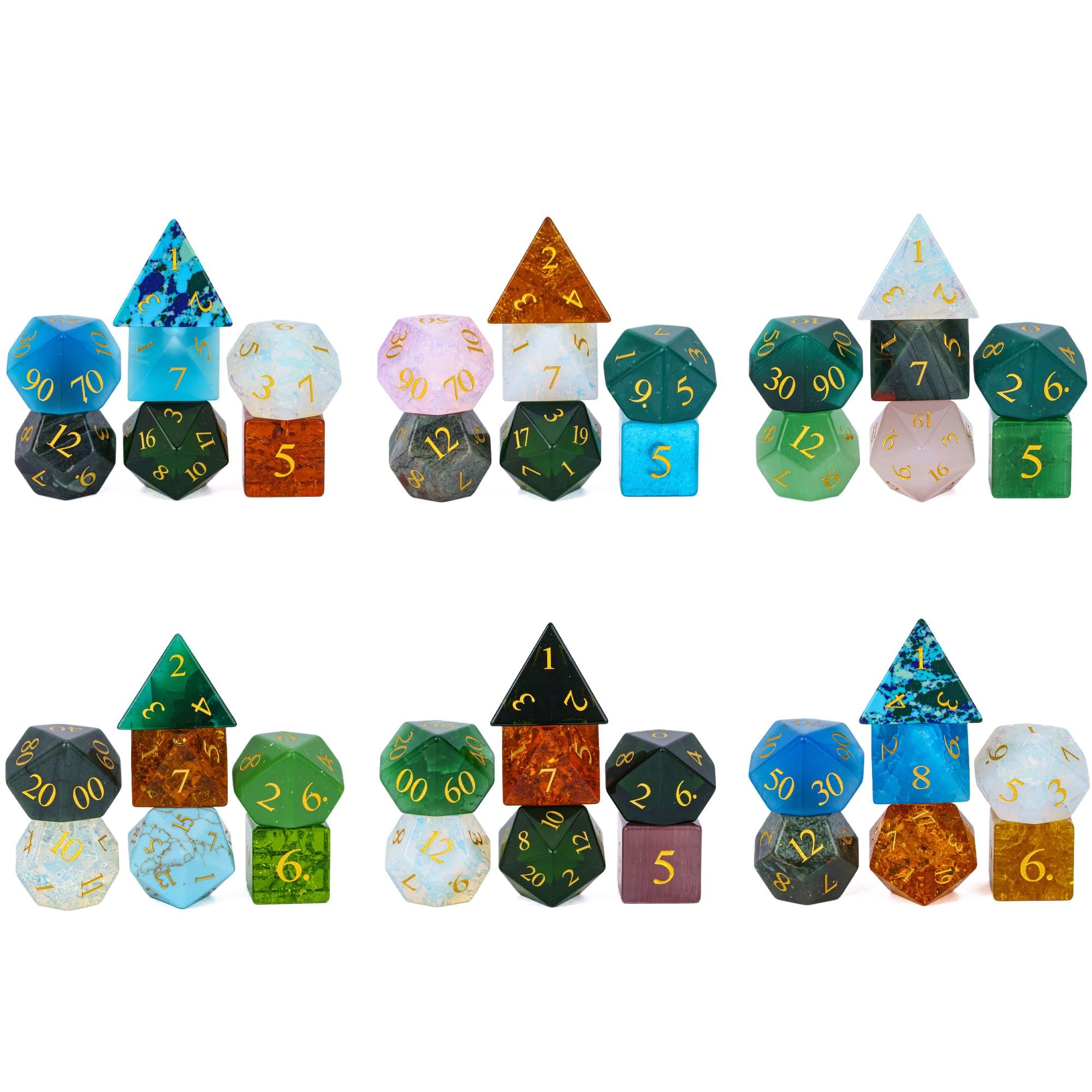 Premium UDIXI 7-Piece Gemstone DND Dice Set for Dungeons & Dragons, MTG & RPG Tabletop Games - Mysterious Stone Polyhedral Dice in Elegant Gift Case - Perfect for Game Nights, Collector's Gifts & Fantasy Roleplaying