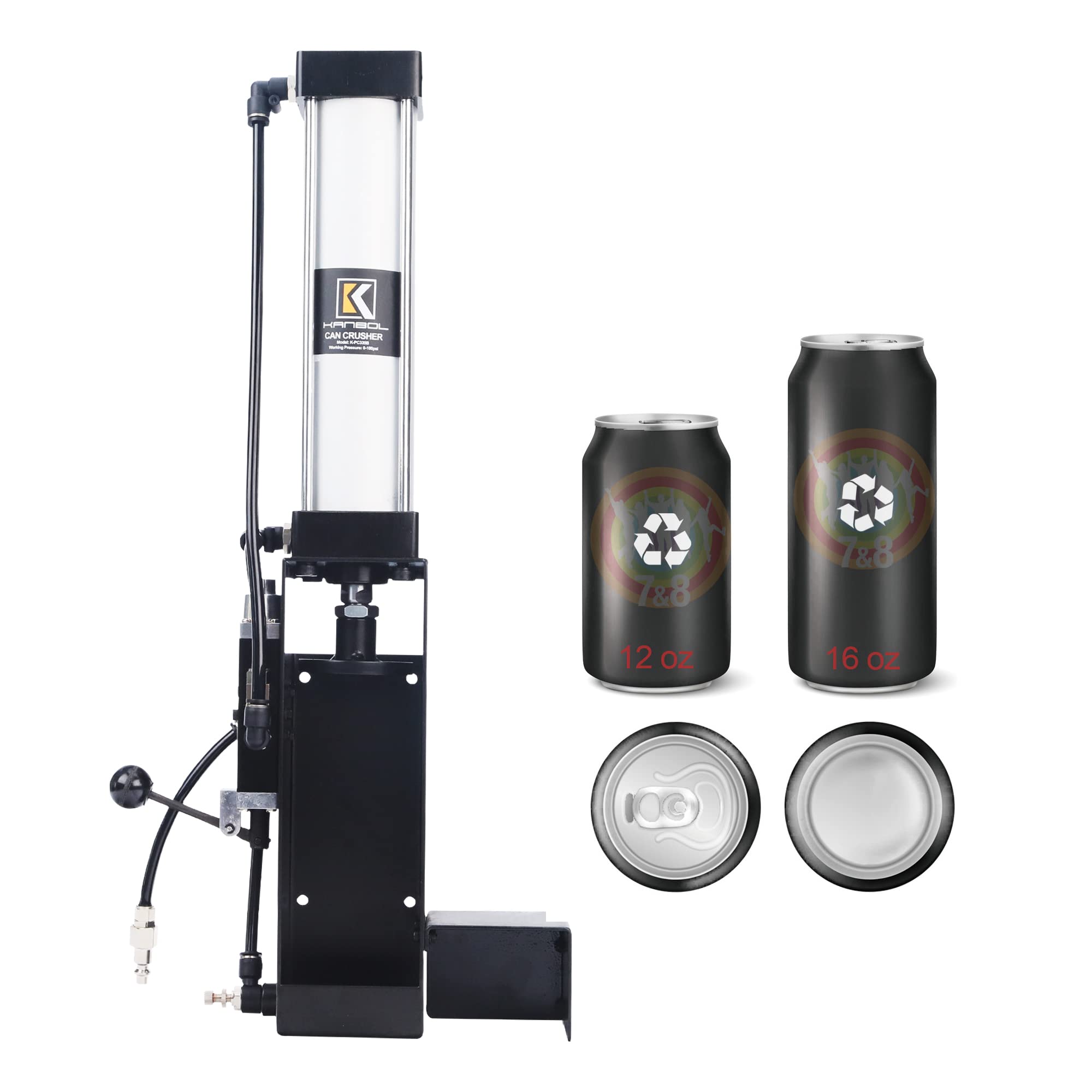 Pneumatic Can Crusher for 12oz & 16oz Soda Beer Cans - Heavy Duty Aluminum Can Smasher & Recycling Tool (Black) - Perfect for Home Bars, Recycling Centers & Outdoor Parties