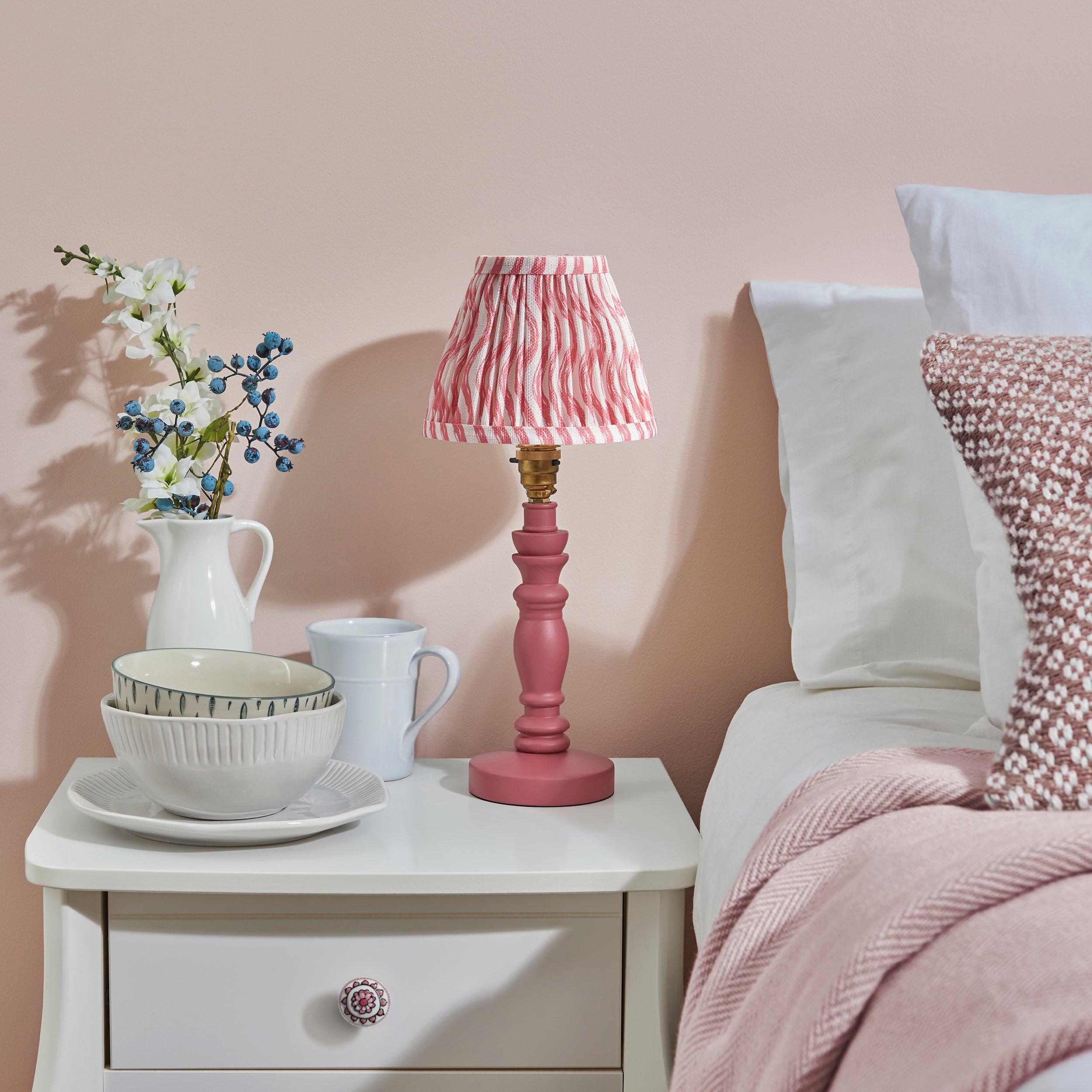 Bibury Pink Table Lamp with 16cm Coral Pink Ripple Shade - Elegant Bedside Lighting for Bedroom, Living Room & Office Decor