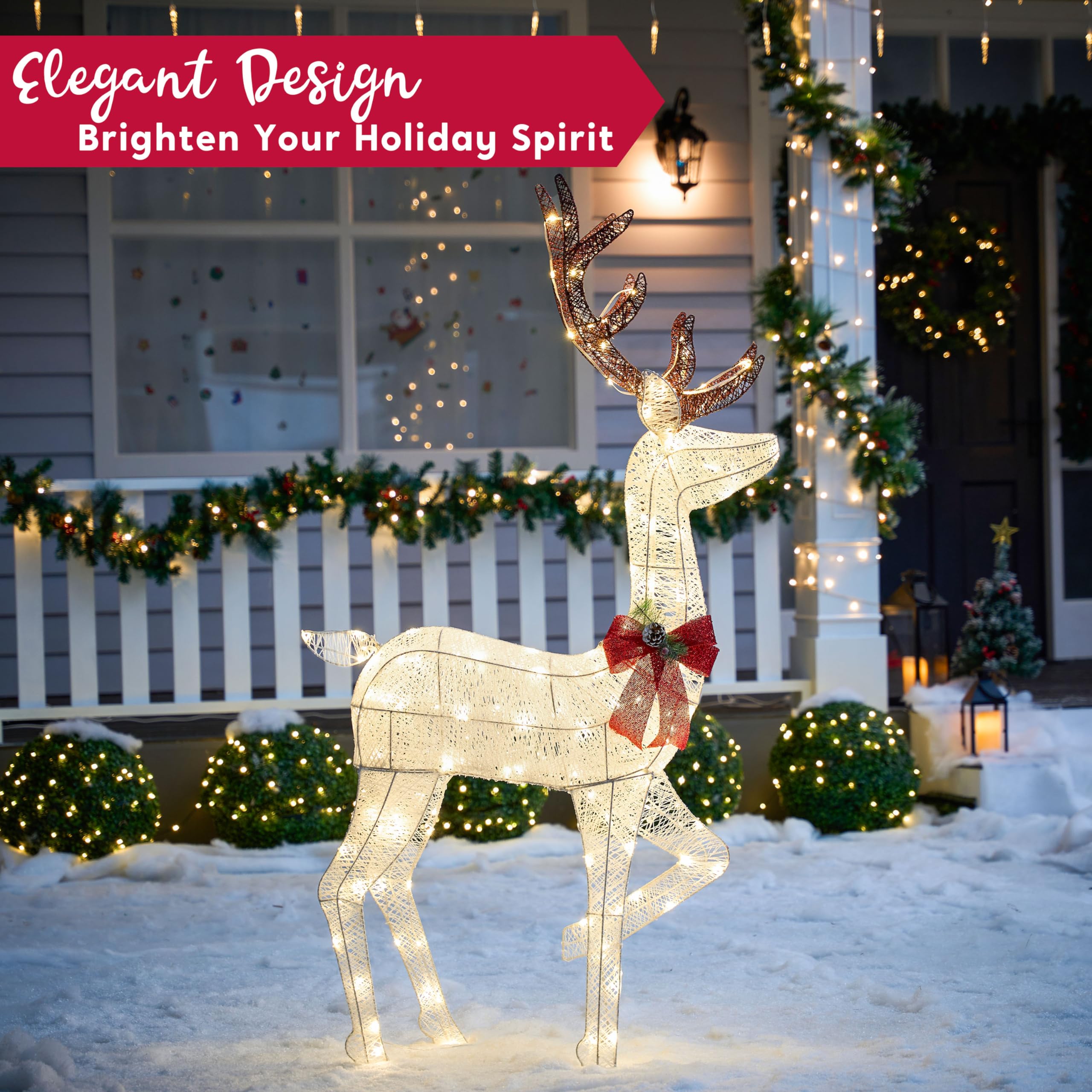 Joiedomi 150 LED Reindeer Christmas Decorations - Outdoor Lighted Xmas Deer Yard Decor for Garden, Lawn, Holiday Party & Winter Festival (Warm White)