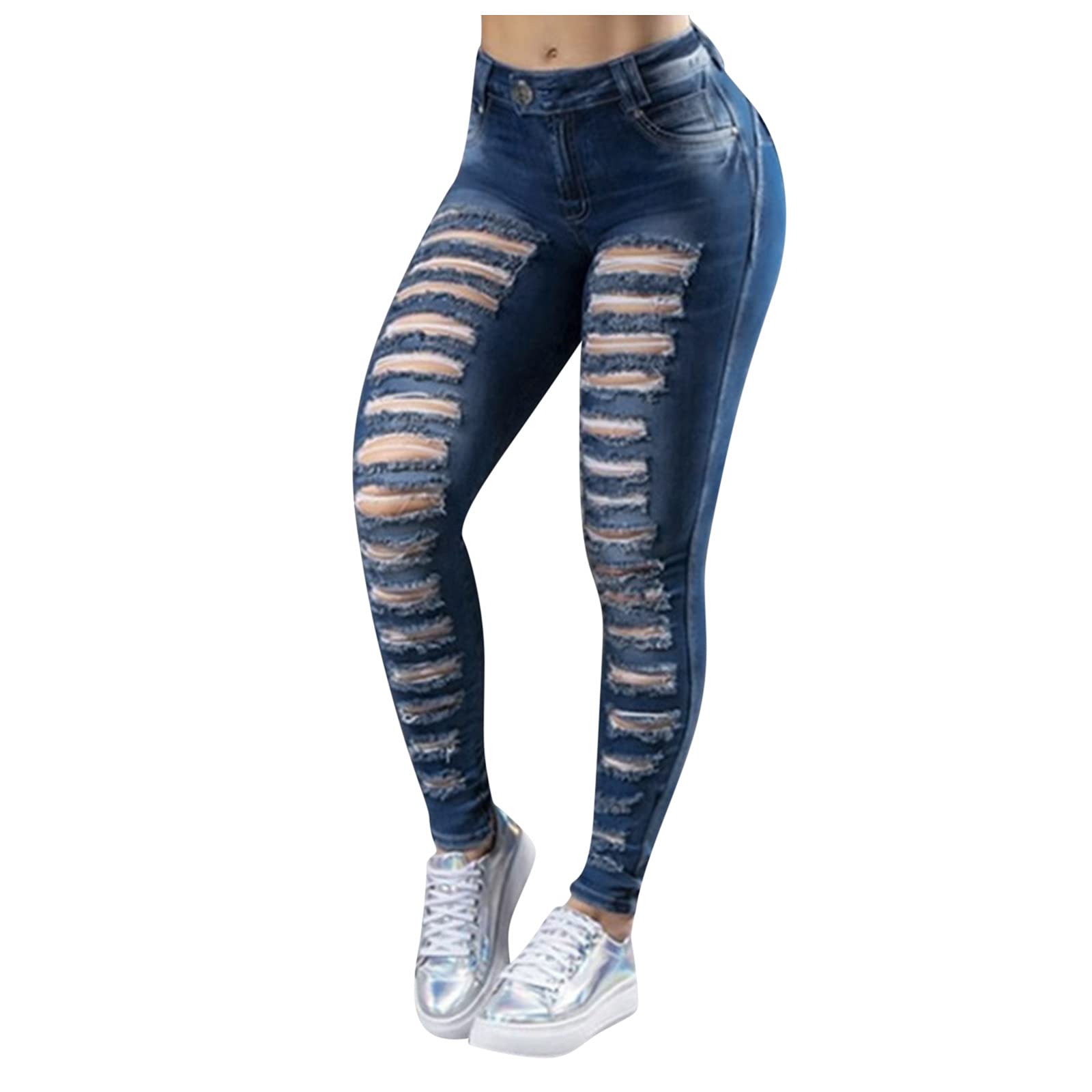 Plus Size Ripped Skinny Jeans for Women - High Waisted Stretch Denim Boyfriend Jeans & Ankle Pants | Perfect for Casual Outfits, Date Nights and Everyday Wear