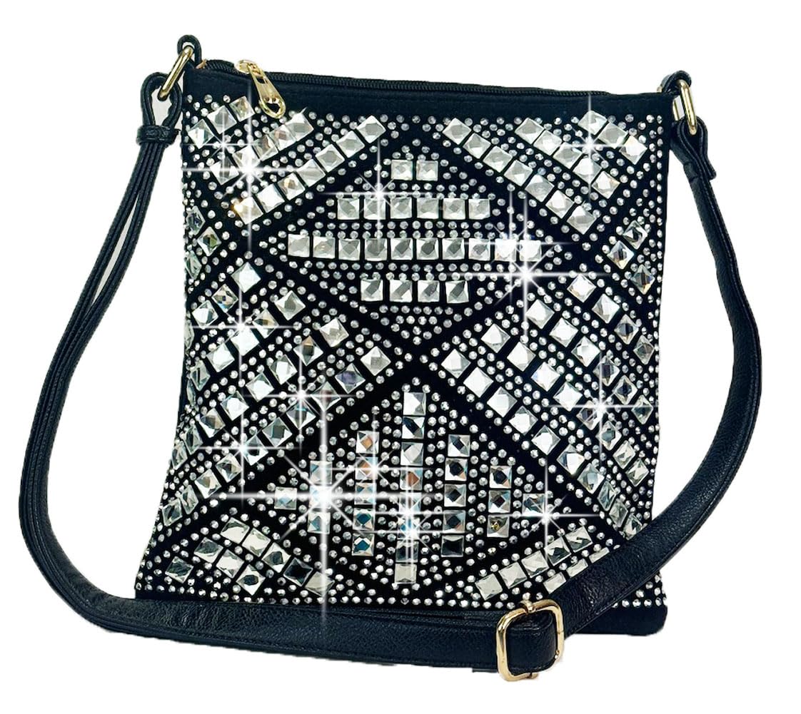 Zzfab Rhinestone Crossbody Bag for Women - Sparkling Gem Bling Purse with Adjustable Strap, Perfect for Parties, Weddings & Evening Events