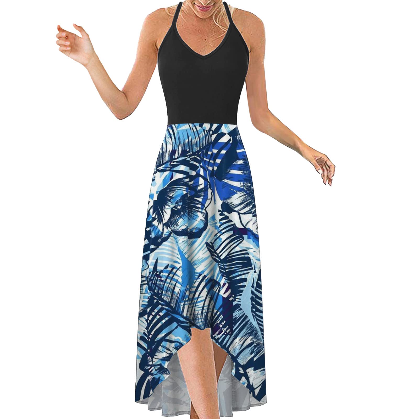 Women's Floral Print Casual Mini Dress with Hanging Neck Strap - Comfortable Beach Vacation Dress for Summer Outings, Pool Parties & Tropical Getaways
