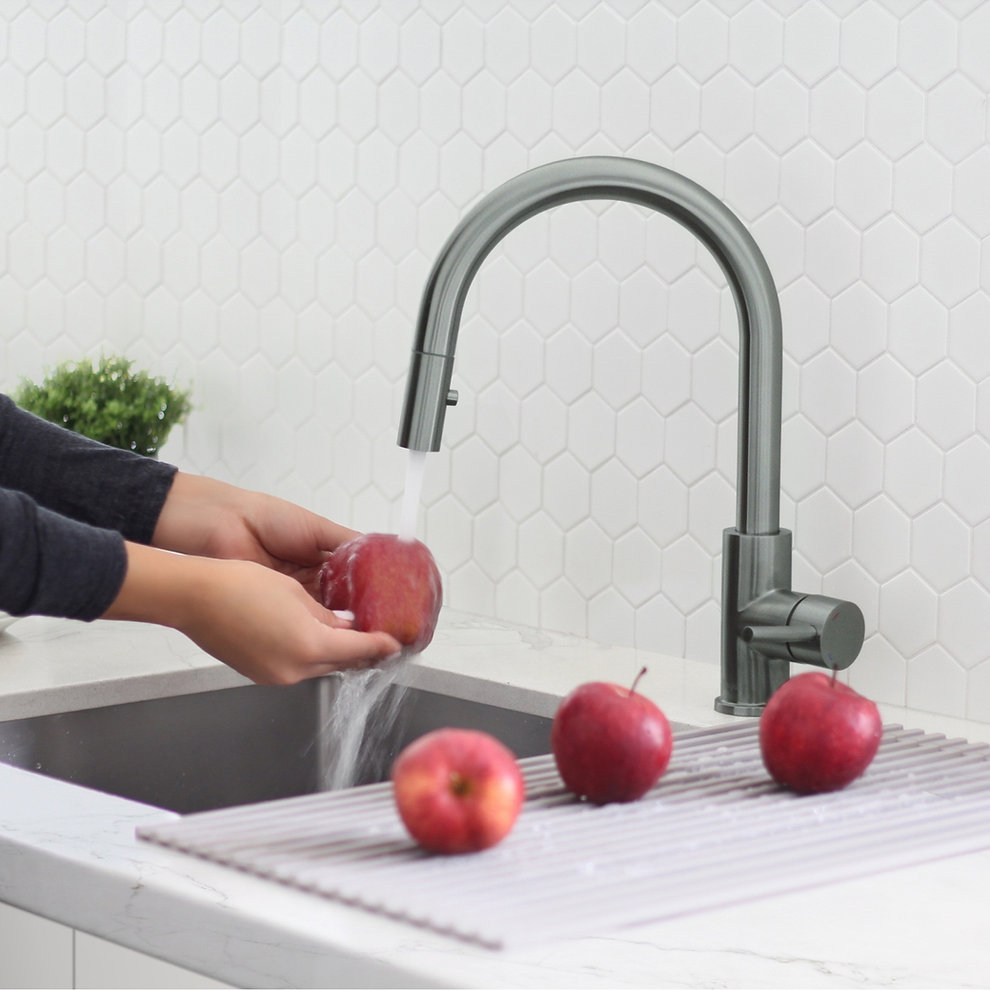 Modern Matte Black Single Handle Pull Down Kitchen Faucet with High Arc Spout - Perfect for Contemporary Home, Restaurant & Commercial Use
