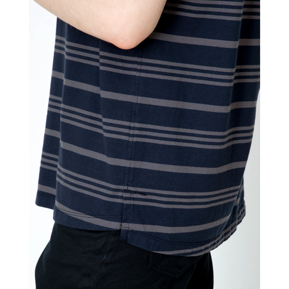 NONNATIVE DWELLER Men's Short Sleeve Cotton Jersey T-Shirt - Border Navy Blue - Casual Wear for Everyday Comfort & Street Style