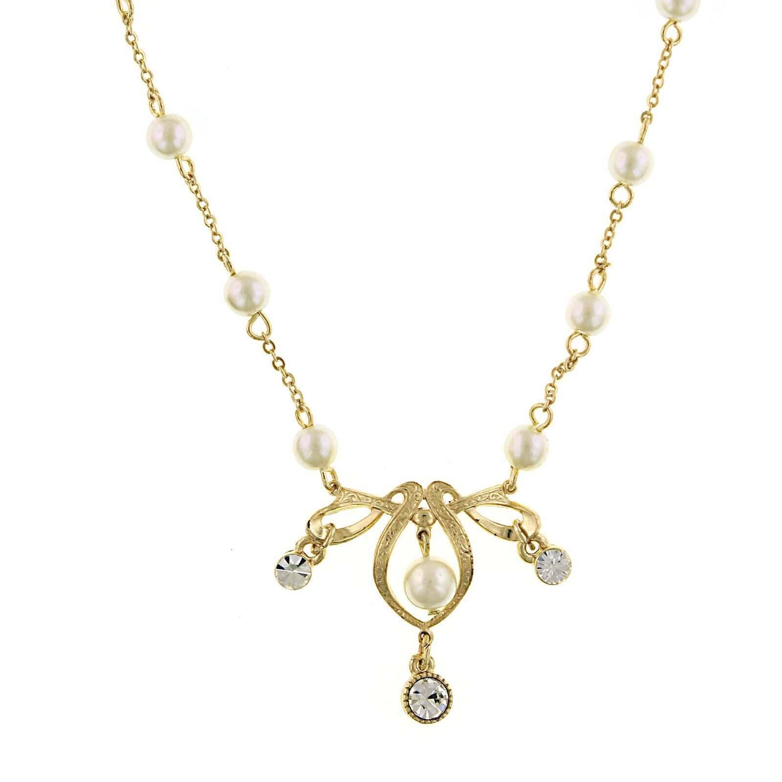 1928 Jewelry 7mm Faux Pearl & Crystal Pendant Necklace - 16