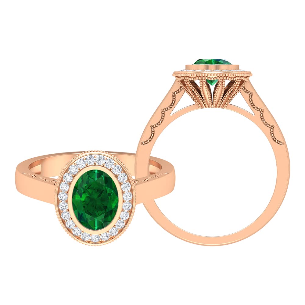 1.50 CT Oval Cut Emerald Ring with Moissanite Halo - 14K Solid Gold Certified May Birthstone Ring for Women | Elegant Gift for Anniversary, Engagement & Special Occasions