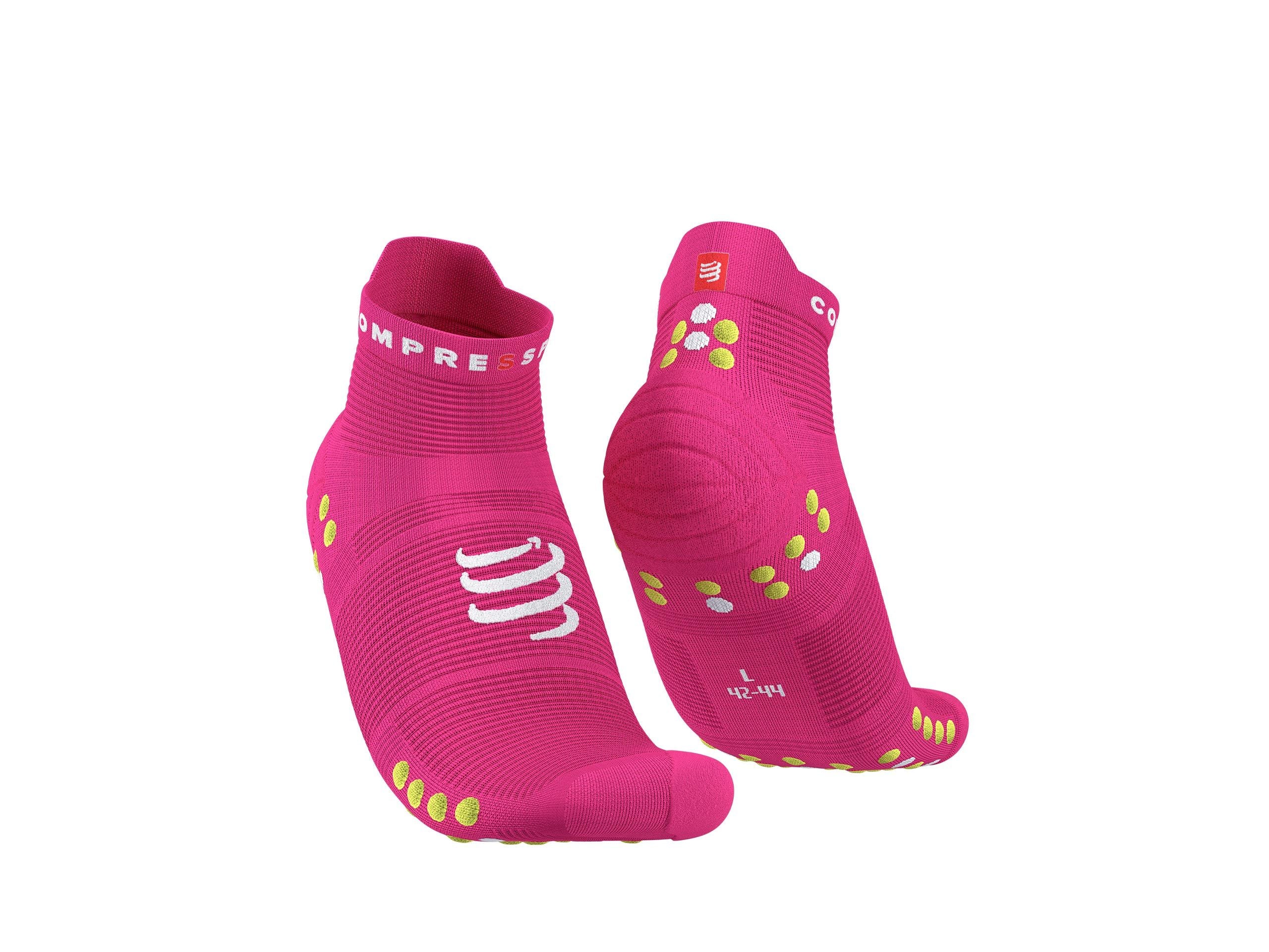 Compressport Unisex Pro Racing Socks v4.0 - Performance Running Socks for Men & Women - Low Cut, Breathable & Cushioned - Fluorescent Pink/Primrose - Ideal for Marathon, Trail Running & Gym Workouts