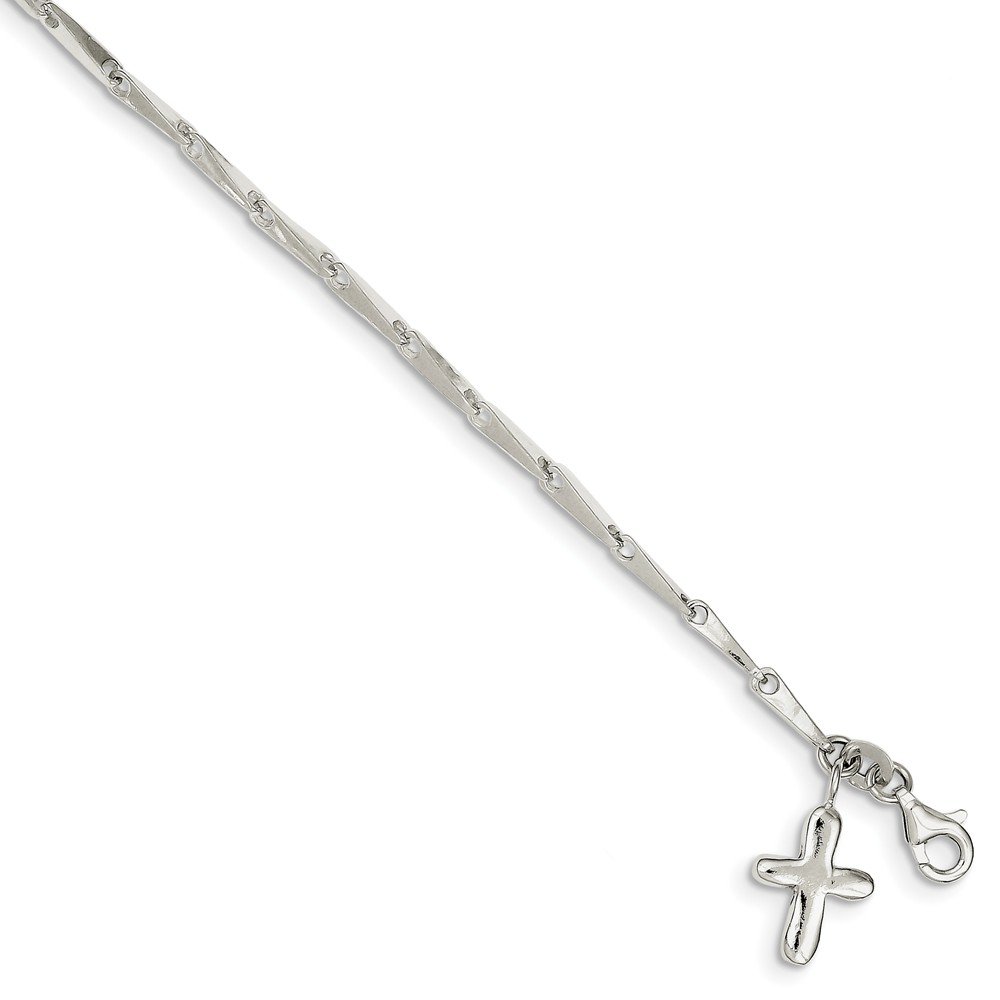 10 Solid Polished Sterling Silver CroSold Fancy Link Anklet Bracelet - Elegant Jewelry for Women, Perfect for Parties, Weddings & Everyday Wear
