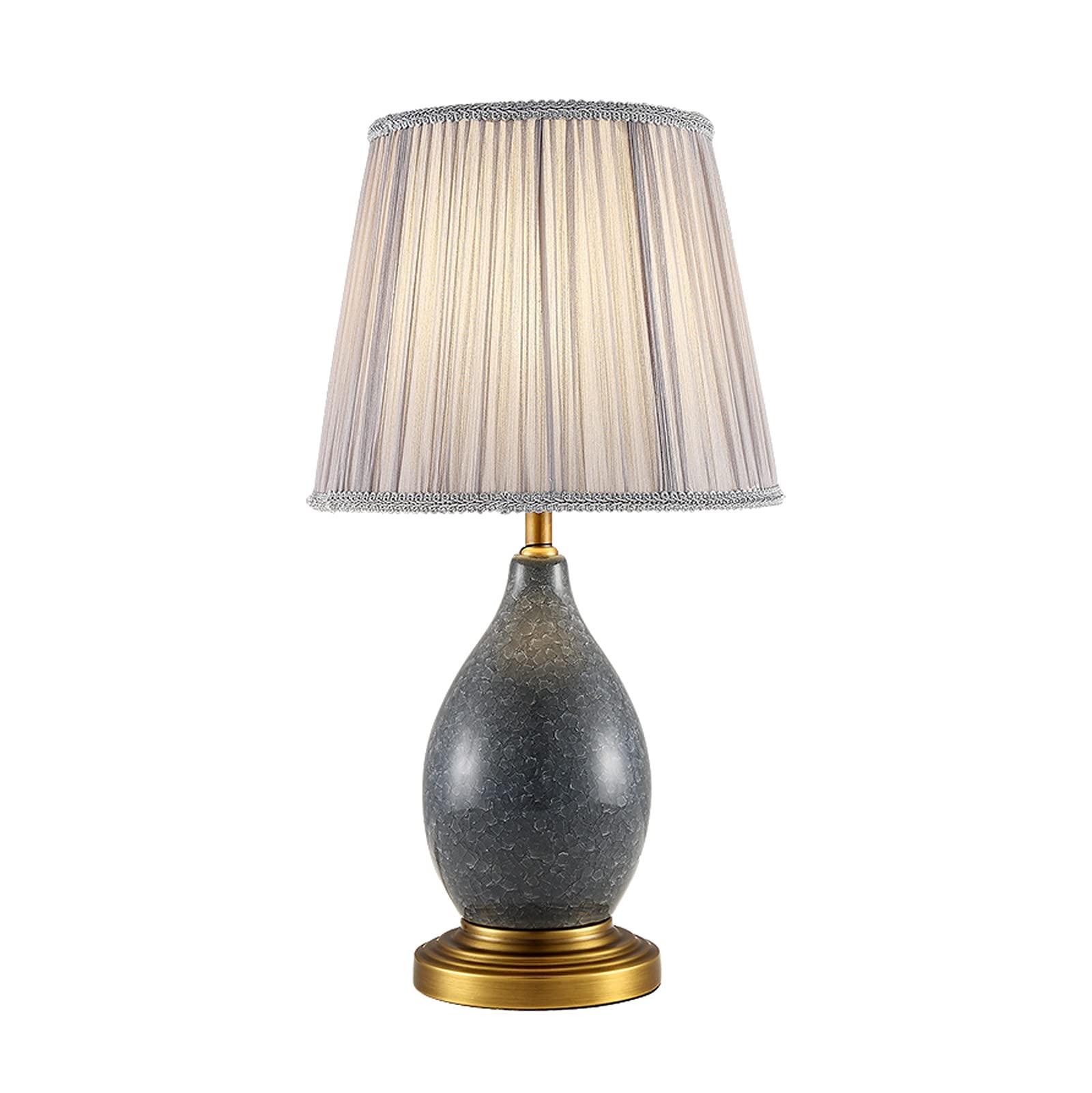 TOMYEUS Grey Ceramic Table Lamp with Fabric Lampshade - 19.5