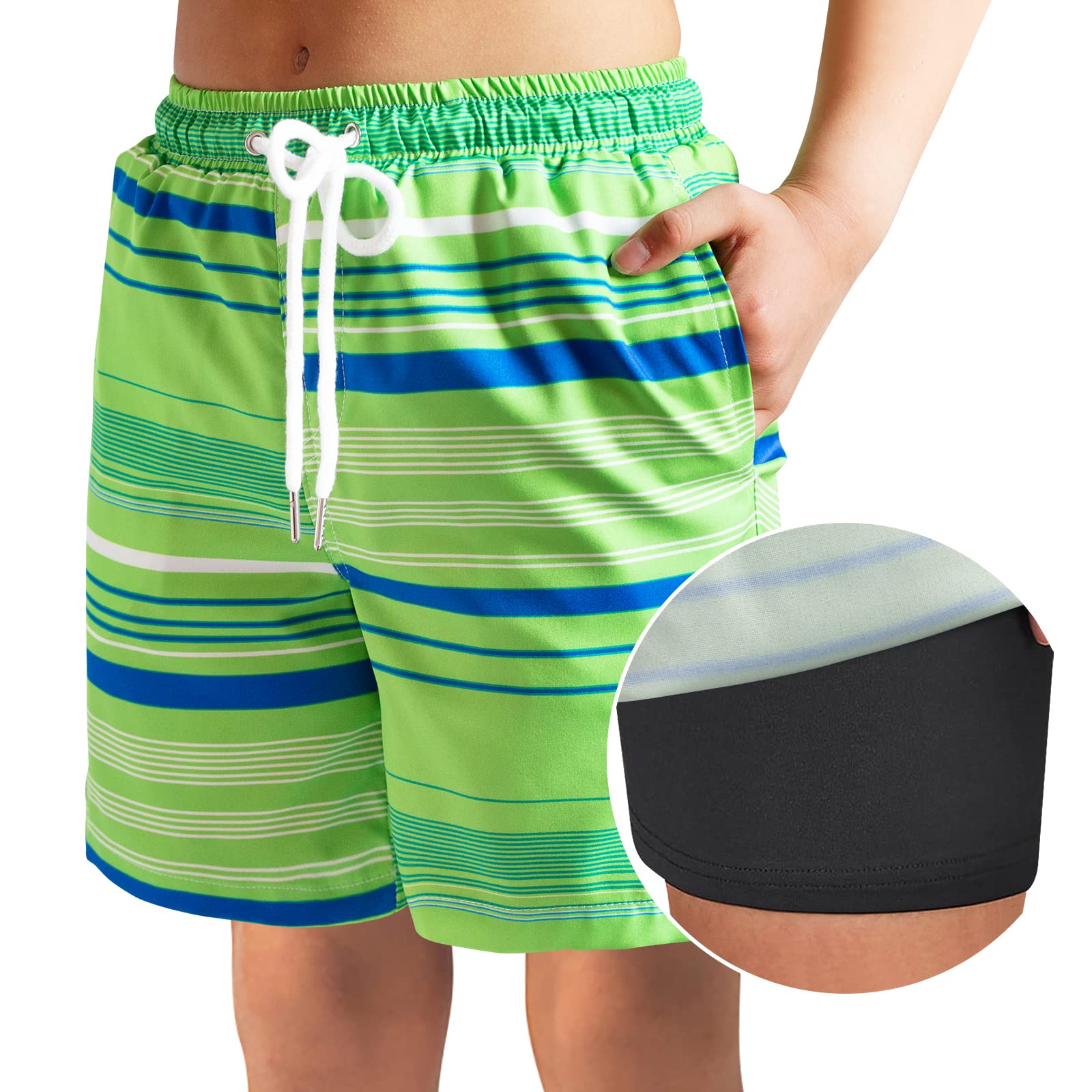 **Boys Swim Trunks Quick Dry with Boxer Brief Liner - UPF 50+ Bathing Suit for Beach, Pool & Water Sports - Comfortable Compression Swim Shorts**