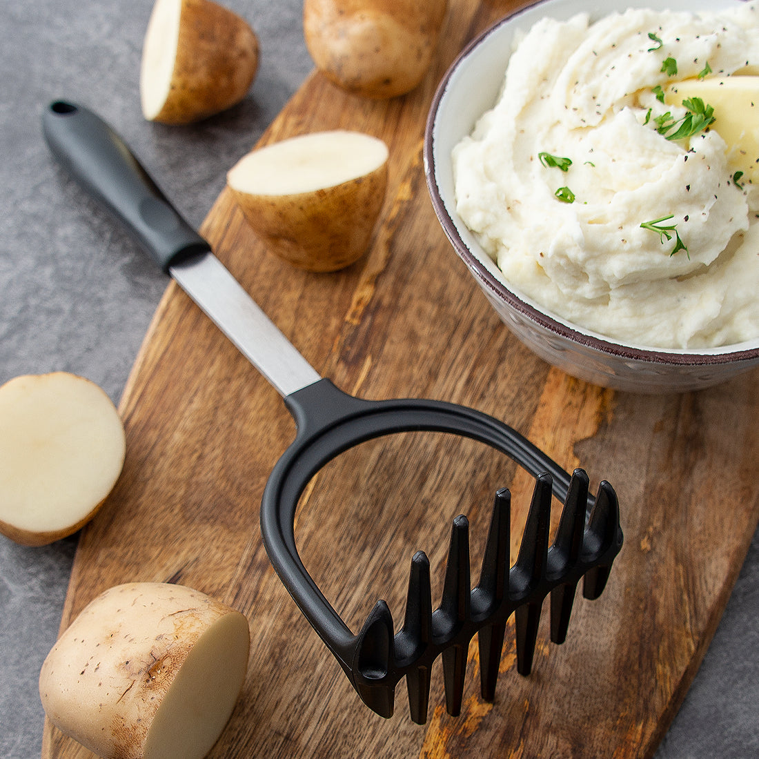 Premium Stainless Steel Potato Masher - Heavy Duty Kitchen Tool for Smooth Mashed Potatoes, Baby Food & Baking - Ergonomic Non-Slip Handle (Great for Thanksgiving, Family Dinners & Meal Prep)