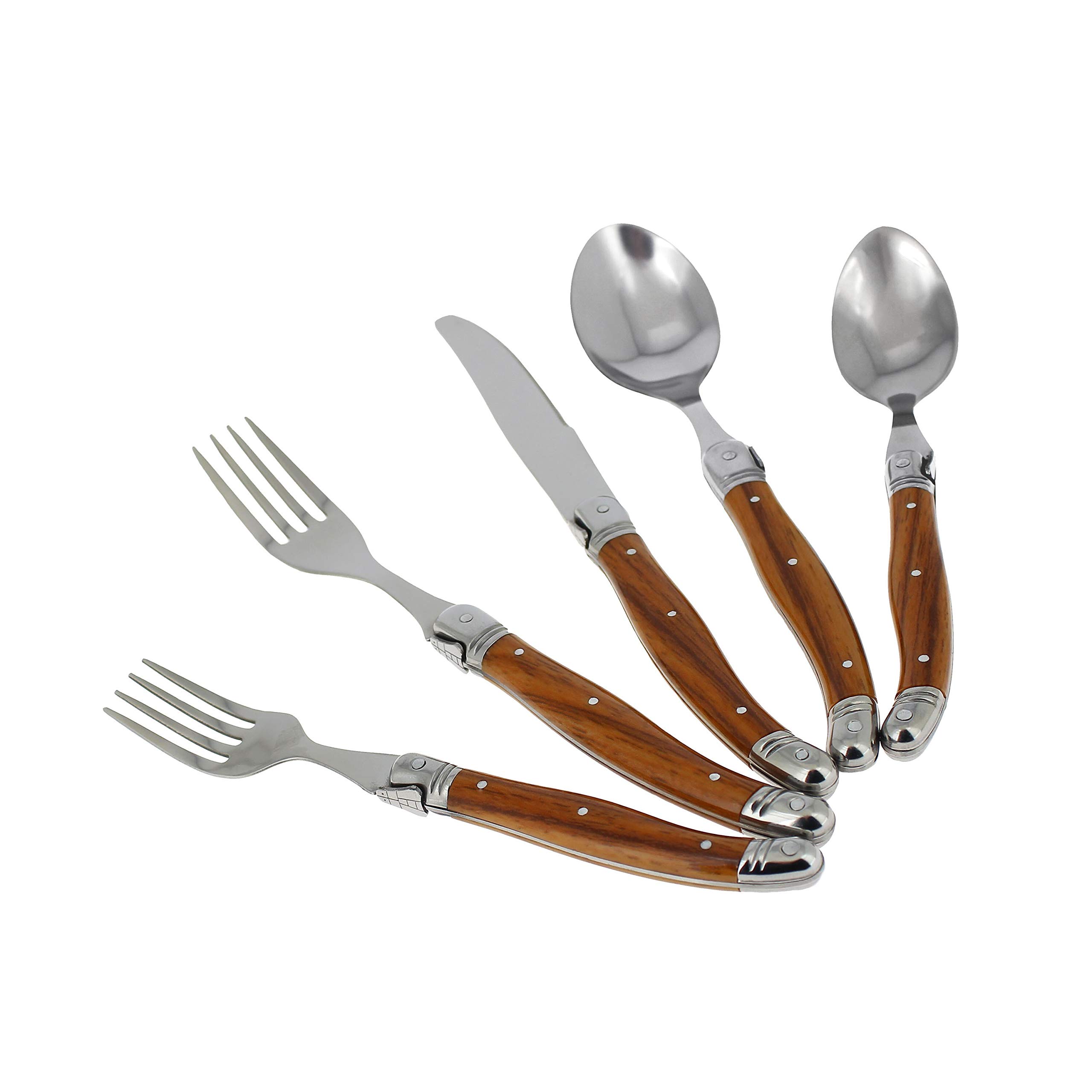 20-Piece Laguiole Stainless Steel Flatware Set with Wood Grain Handle - Elegant Cutlery for Fine Dining, Wedding Gifts & Home Entertaining