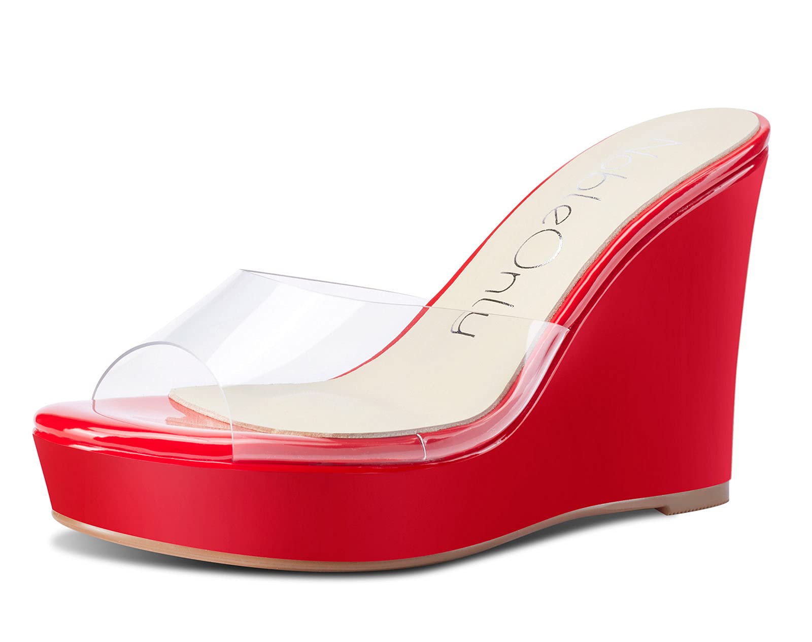 NobleOnly Women's Clear Transparent High Heel Platform Wedge Sandals - 10CM Comfortable Leather Lined Slip-On Office Shoes for Work, Party & Special Occasions