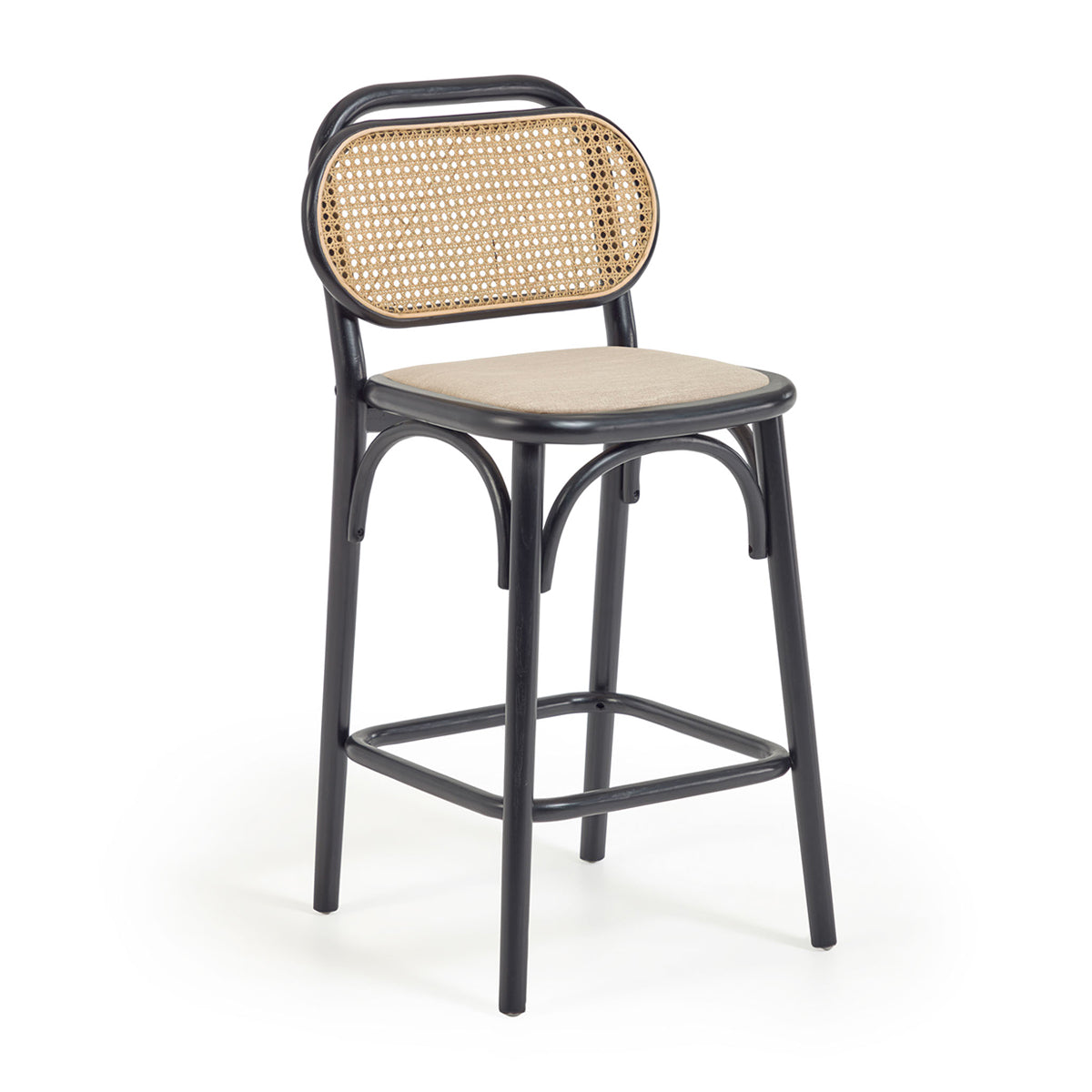 Doriane Rattan Bar Stool - 26 Inch Height, Natural Woven Rattan Barstool with Cushion, Counter Height Stool for Kitchen Island, Breakfast Nook, or Outdoor Patio Bar