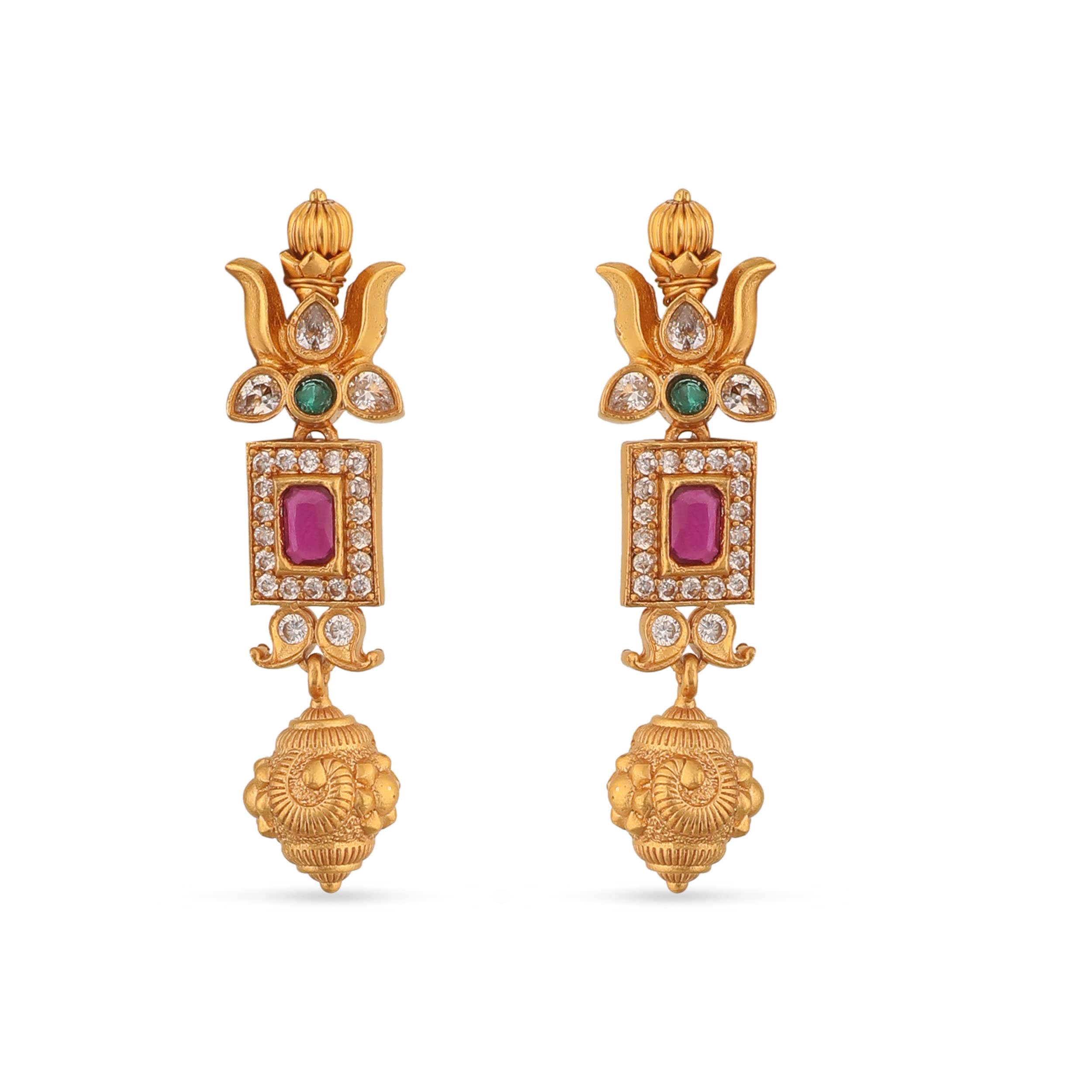 TARINIKA Antique Gold Plated Ahaana Long Necklace Set with Floral Design - Indian Jewelry Sets for Women | Traditional South Indian Necklace for Weddings, Festivals & Ethnic Occasions | 1 Year Warranty | Perfect Gift for Brides & Cultural Events