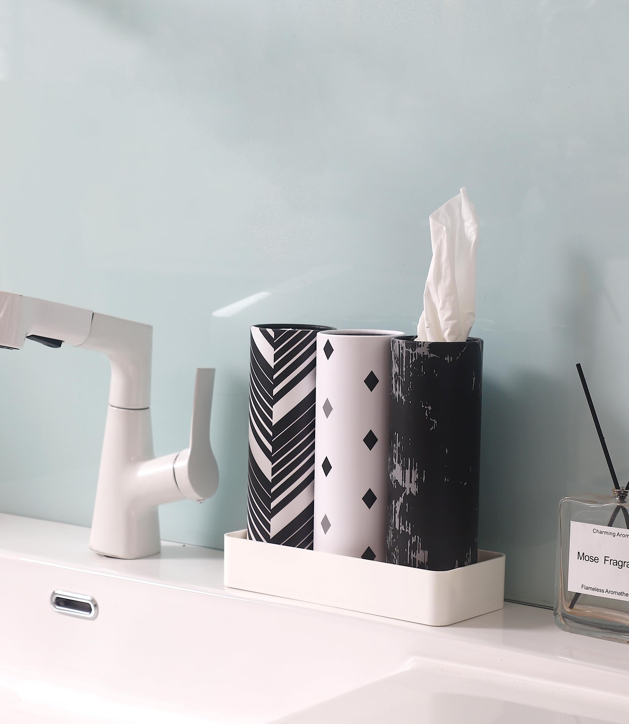 Car Tissue Holder with Travel Tissues - Black Cylinder Tissue Box Container Fits Car Cup Holders | Perfect for Road Trips, Commuting & Travel Accessories