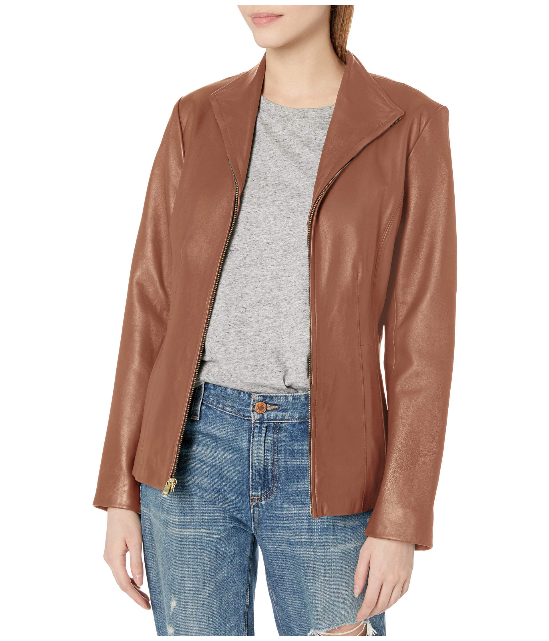 Cole Haan Women's Genuine Leather Wing Collar Jacket - Classic Blazer for Office, Business Meetings & Formal Events