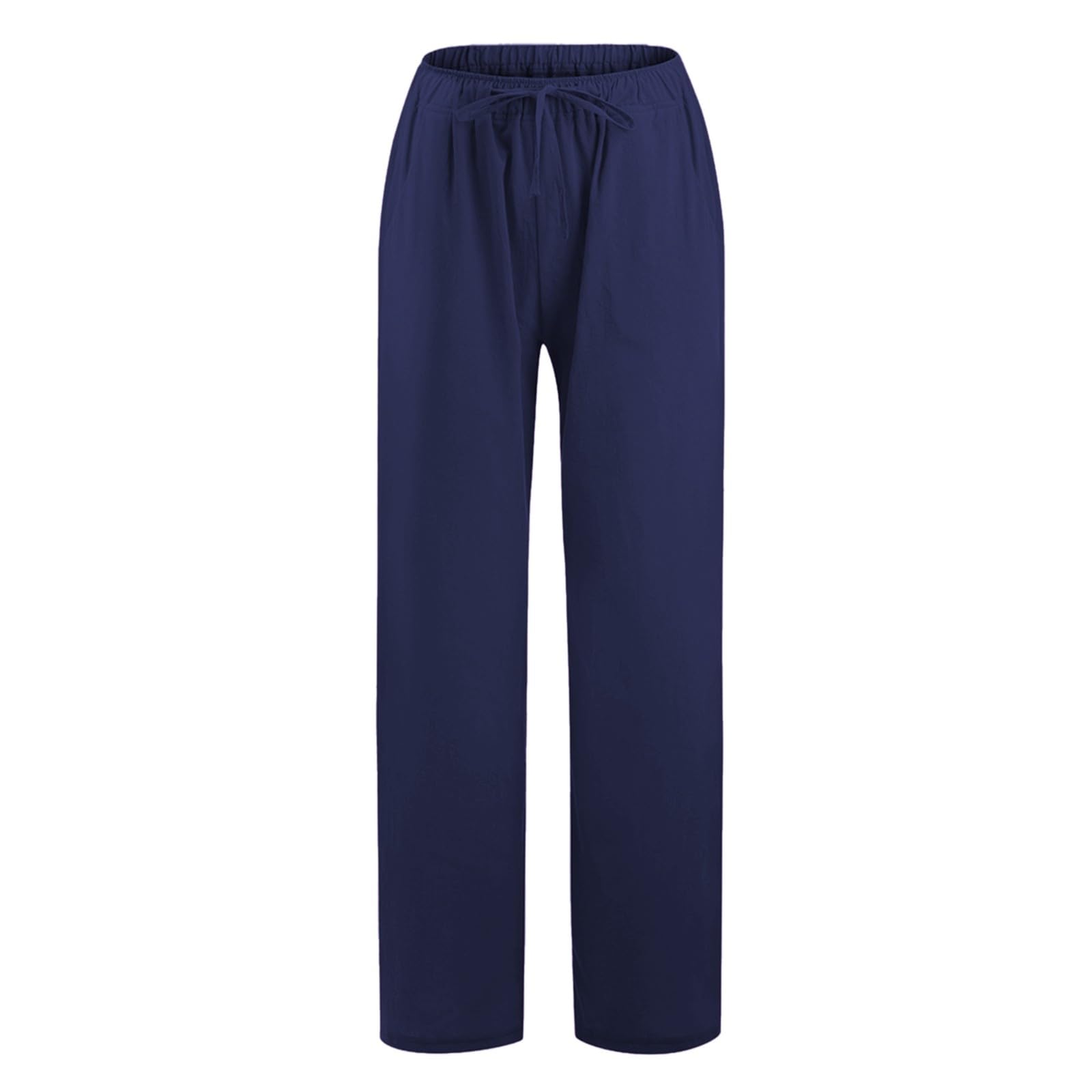 LCMTWX Women's Drawstring Linen Pants - Elastic Waist, Solid Cotton Casual Trousers for Women | Perfect for Yoga, Travel & Lounge Wear