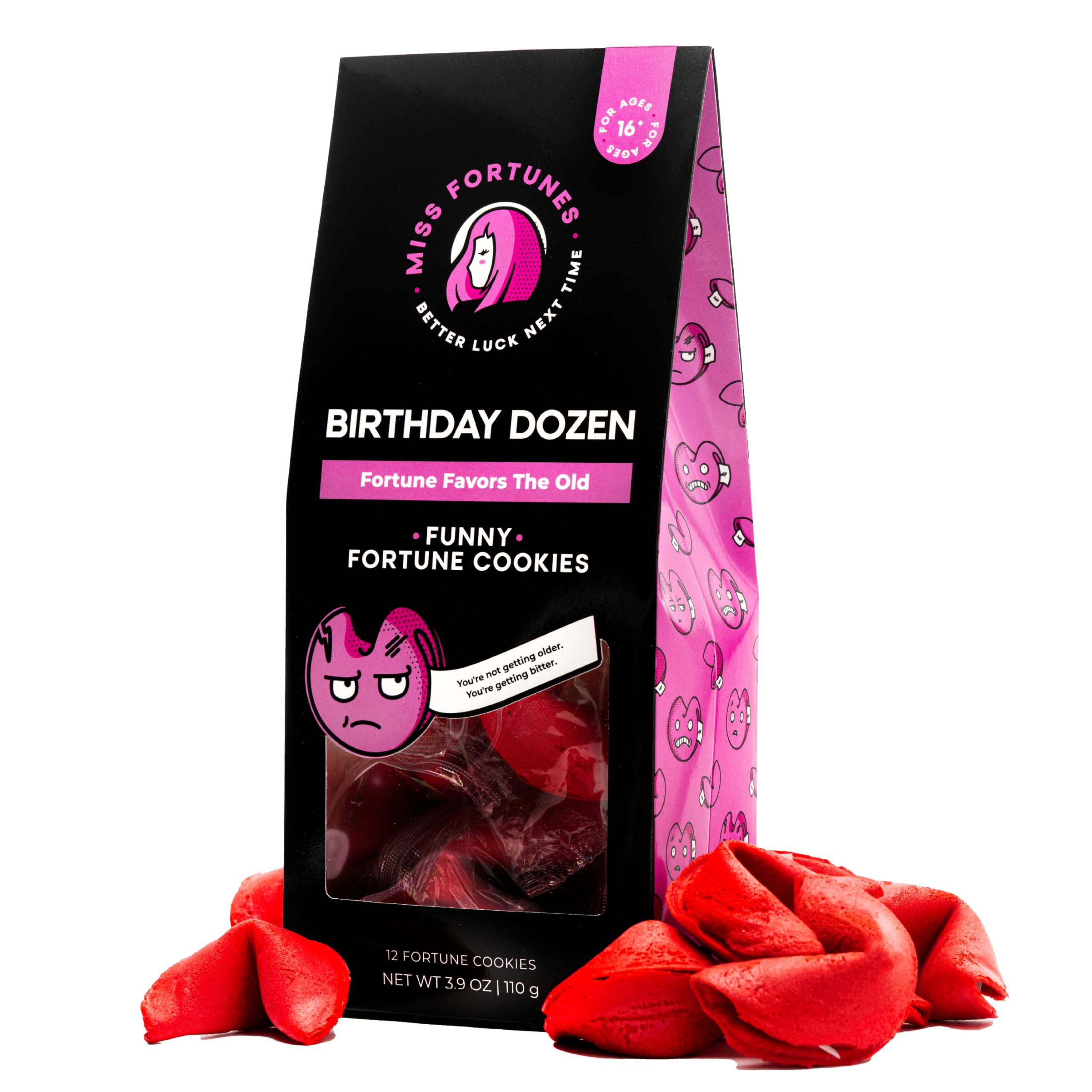 Funny Fortune Cookies for Birthdays - Box of 12 Individually Wrapped Cookies with Hilarious Fortunes Written by Professional Comedy Writers | Perfect for Birthday Parties, Office Celebrations & Surprise Gifts