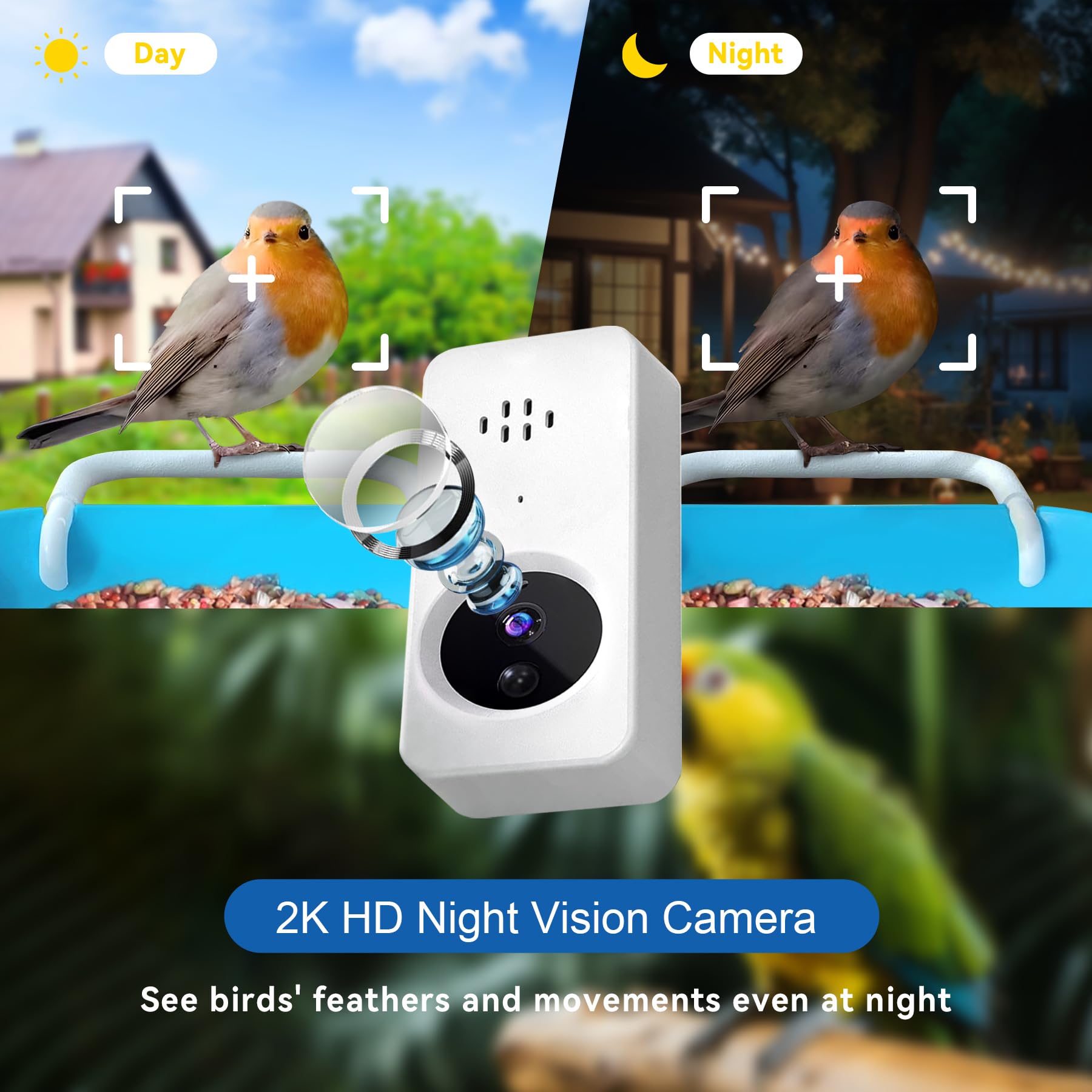 Solar Powered Smart Bird Feeder with Camera - 2K HD Auto Capture, Weatherproof Wooden Birdhouse with Live View - Perfect Gift for Bird Watching Enthusiasts (Backyard, Garden & Wildlife Observation)