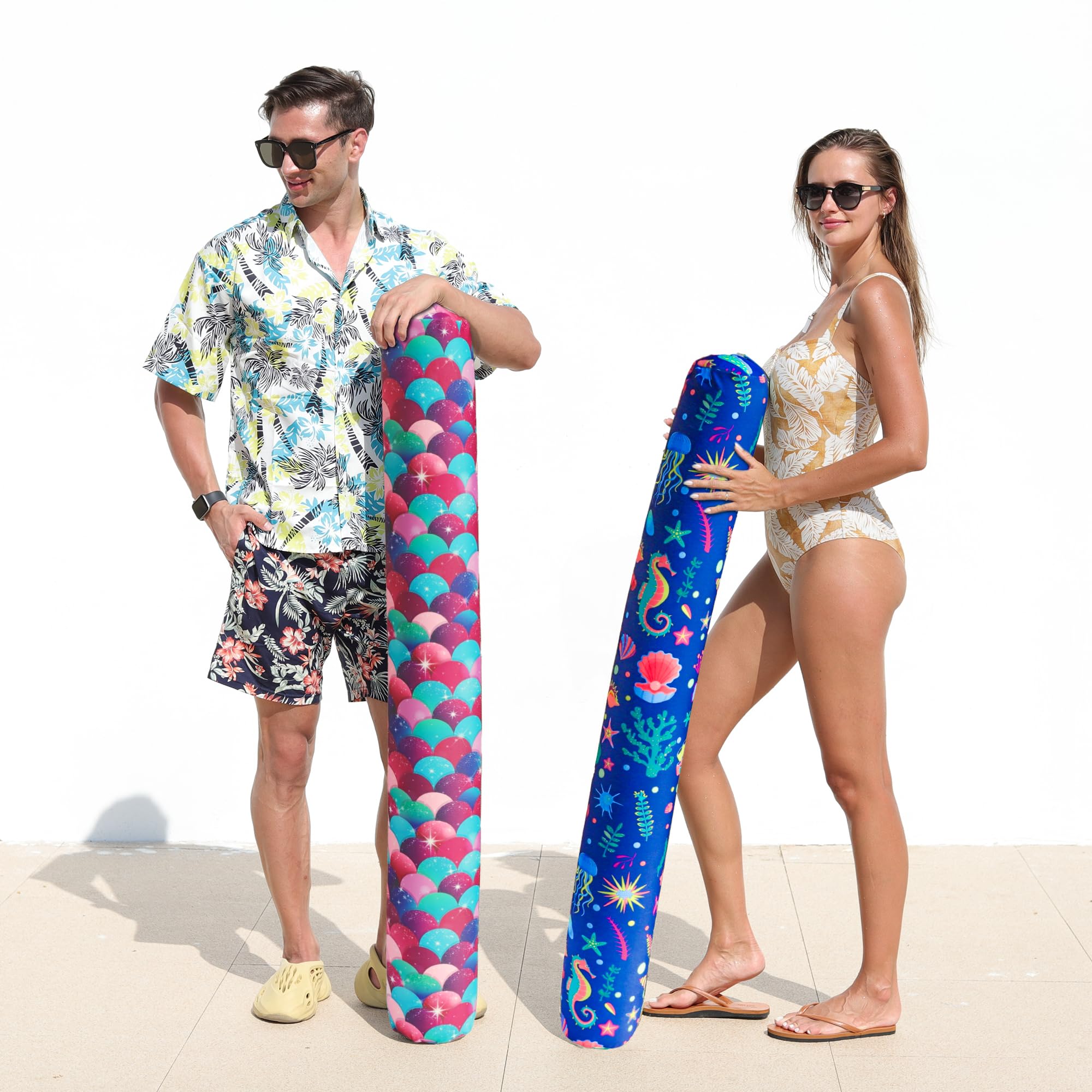 **FindUWill Inflatable Swim Pool Noodles - 2 Pack Soft Fabric Covered Floating Noodles for Adults & Kids, High Buoyancy Swimming Pool Toys, Perfect for Pool Parties, Beach Fun & Water Exercises**