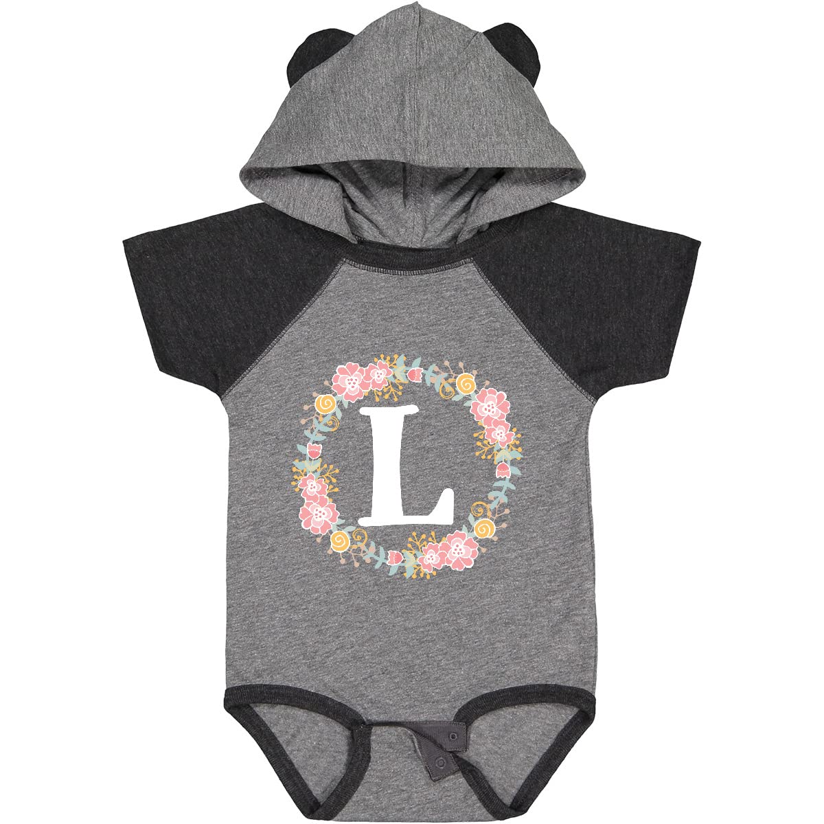 Inktastic Monogram Letter L Rose Floral Wreath Baby Bodysuit - Cute Outfit for Newborns, Baby Showers & Photo Shoots