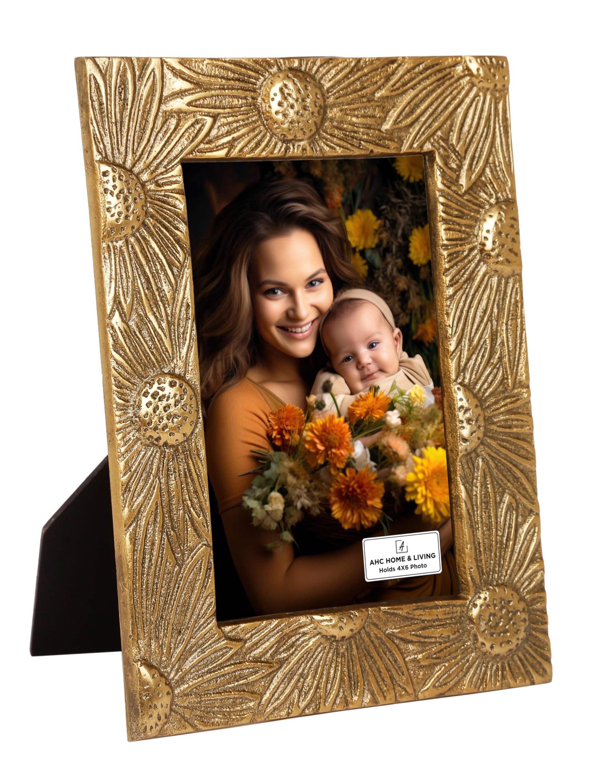 Vintage Black Gold Sunflower Picture Frame 4x6 - Handcrafted Metal Photo Frame for Tabletop & Wall Display | Elegant Home Decor for Spring & Fall | Perfect Gift for Weddings, Anniversaries & Housewarming | Wall Art for Living Room, Bedroom & Office Décor