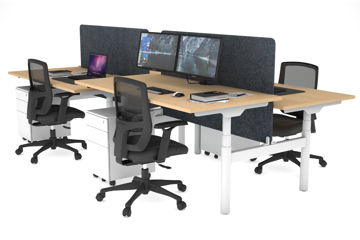 Flexi Premium Height Adjustable 4-Person H Bench Workstation - White Frame [1800L x 800W with Cable Management] - Ideal for Office, Coworking Spaces & Collaborative Work Environments