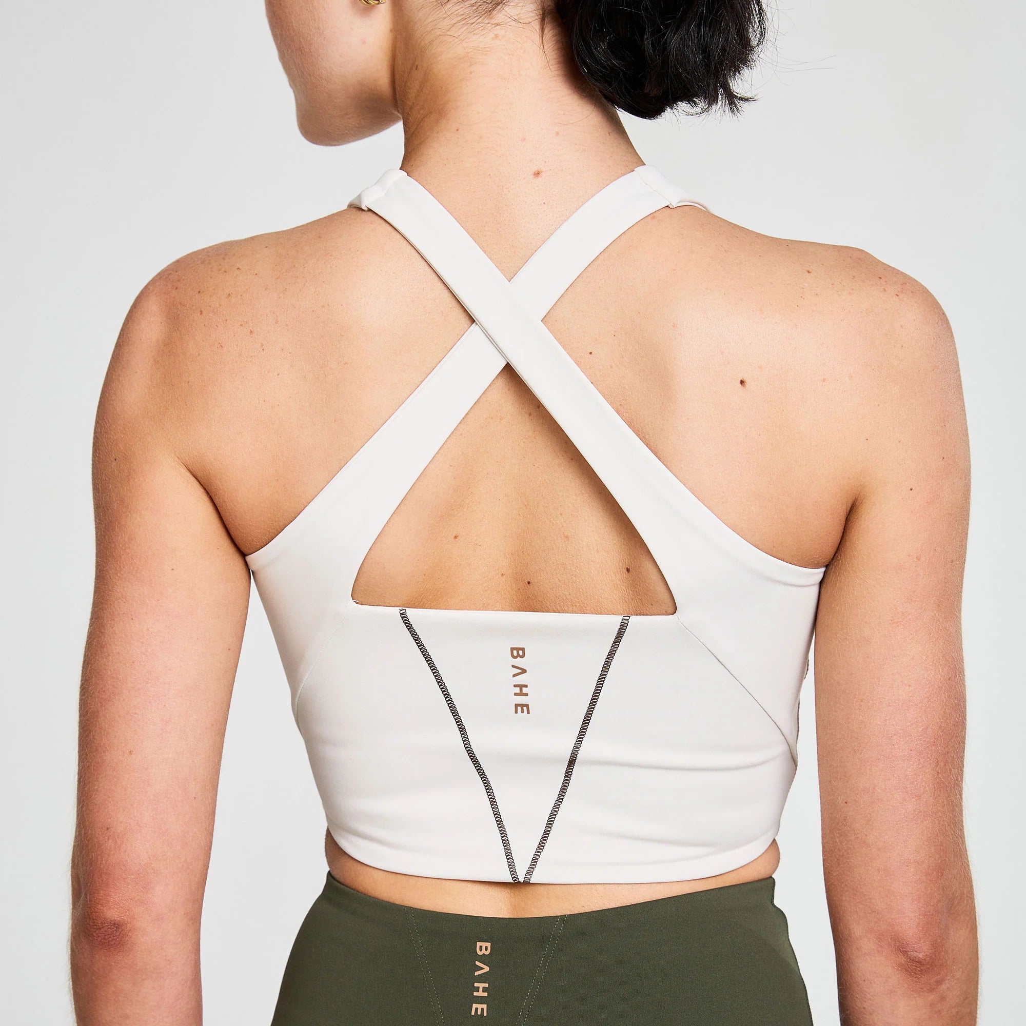 BAHE Attune Cross Back Top - Women's Yoga & Workout Tank Top - Breathable & Comfortable Coconut Color - Perfect for Yoga, Gym, Running & Fitness Activities