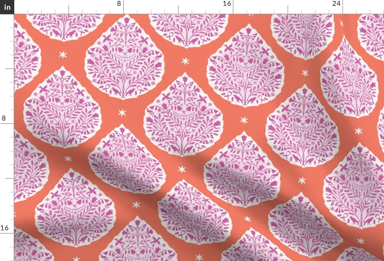 Teardrop Paisley Printed Minky Fabric - Pink Orange Coral Magenta Bohemian Boho Style Fat Quarter for Sewing Baby Blankets, Quilt Backing & Plush Projects | Soft Egyptian Cotton Blend for DIY Crafts & Home Decor