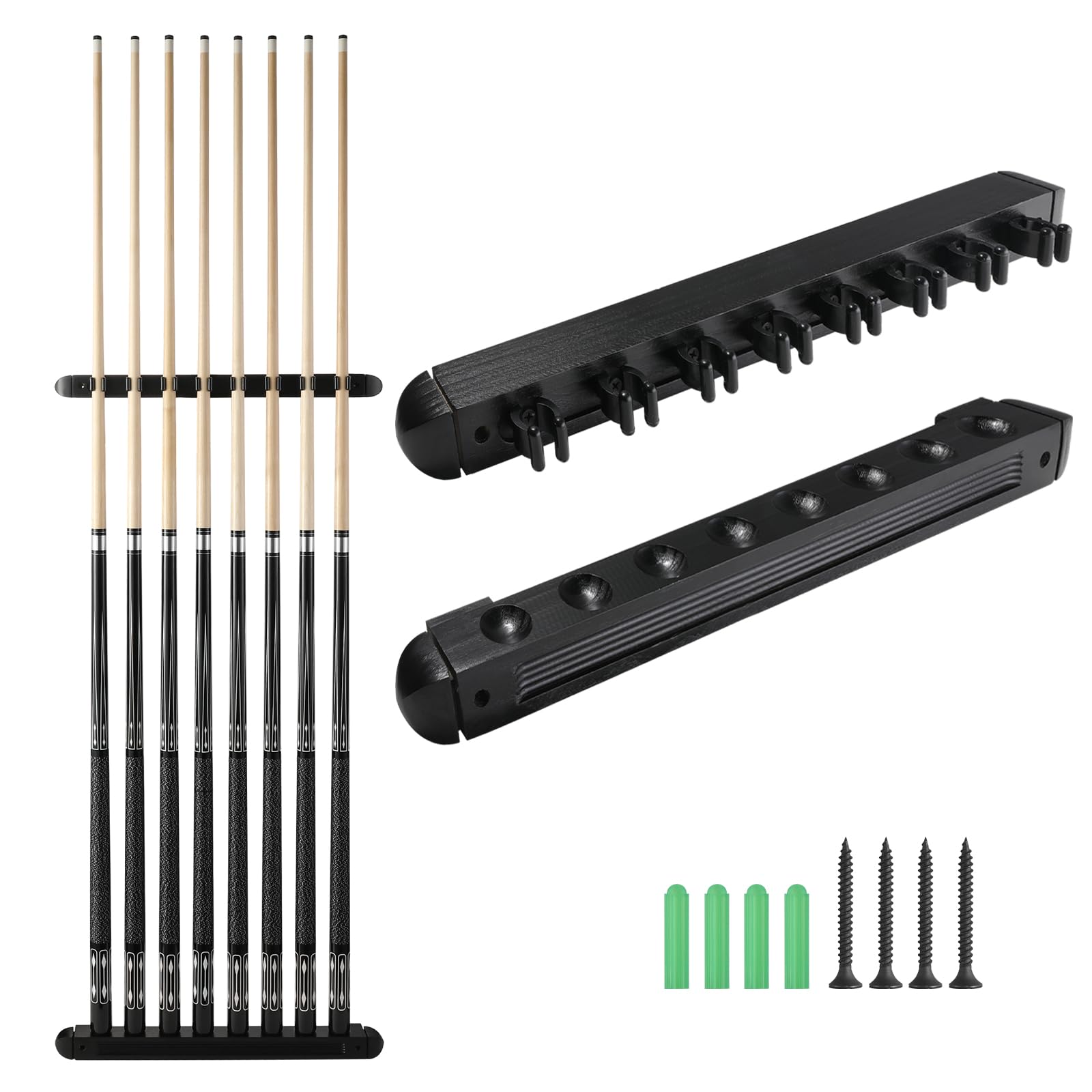 Wall Mounted Pool Cue Holder - Holds 6/8 Billiard Sticks - Durable Pool Accessory for Game Room, Bar or Home Decor